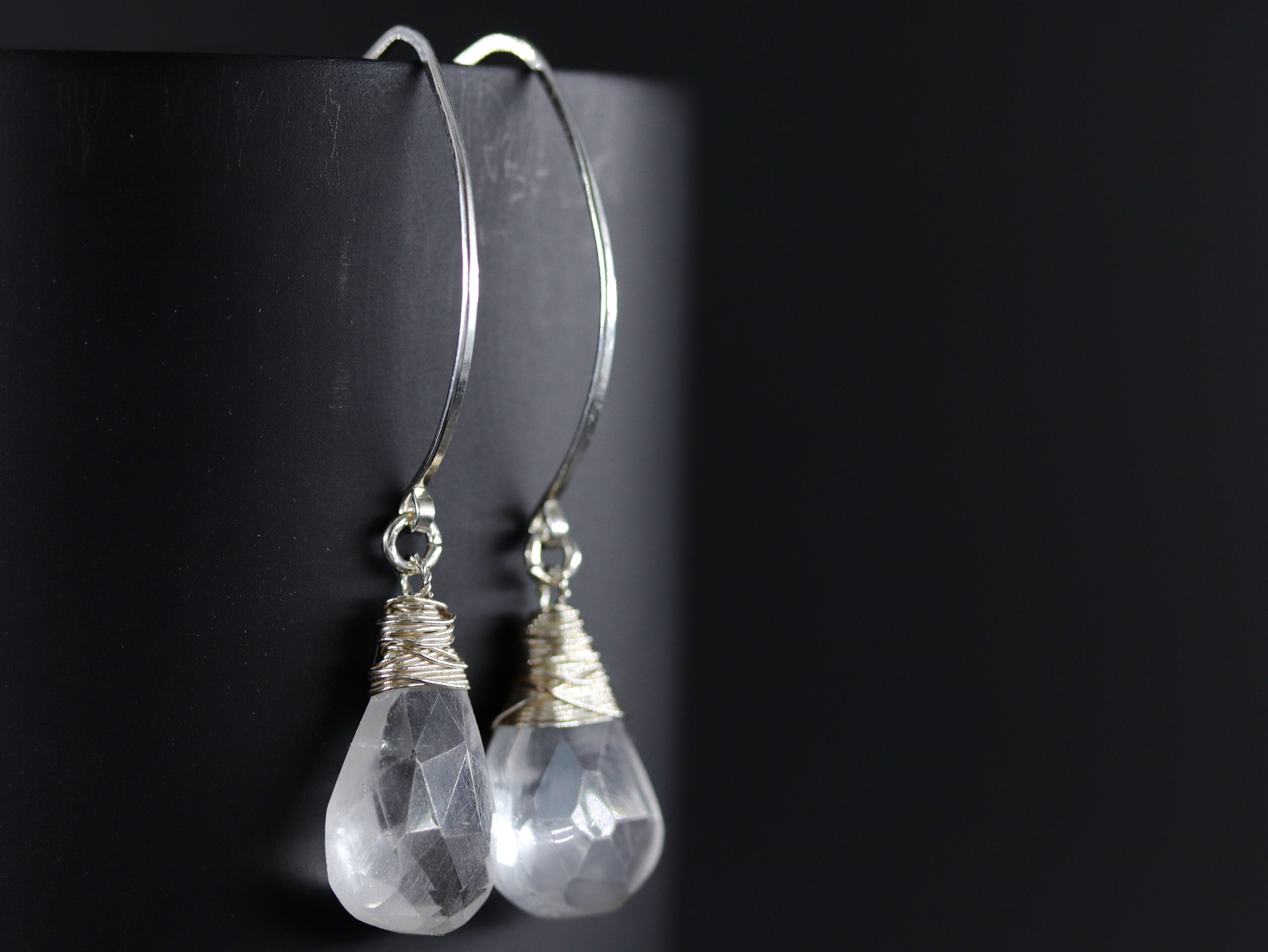 Clear Quartz Hoop Gemstone Earrings, Sterling Silver