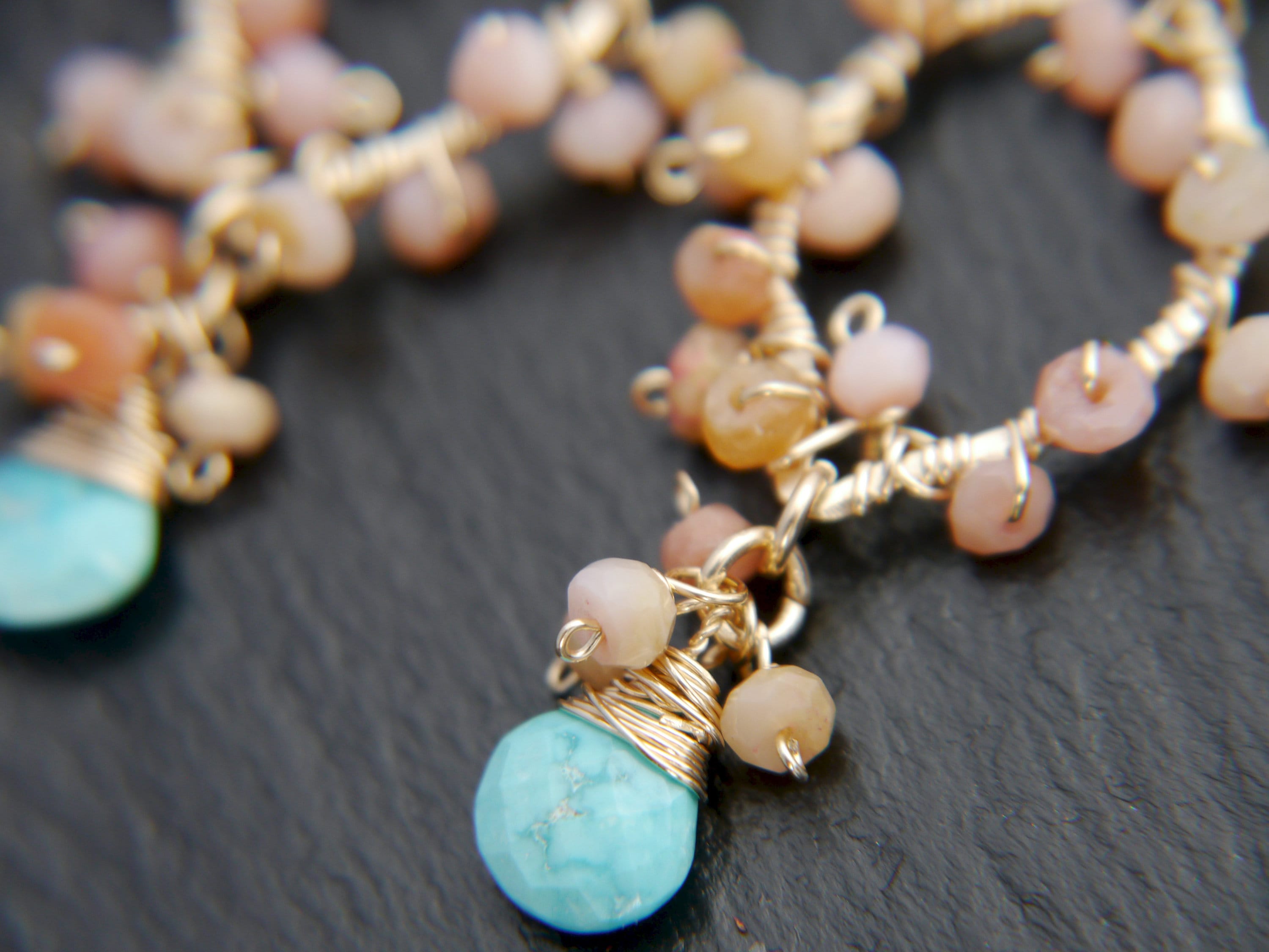 Turquoise Pink Opal Floral Gemstone Earrings, 14K Gold Filled Garden Wedding