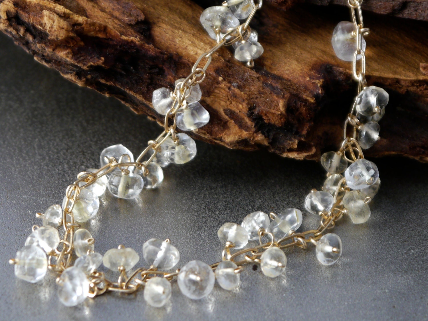 Citrine Garland Necklace, 14K Gold Filled Fringe Chain, Delicate Minimalist Jewelry