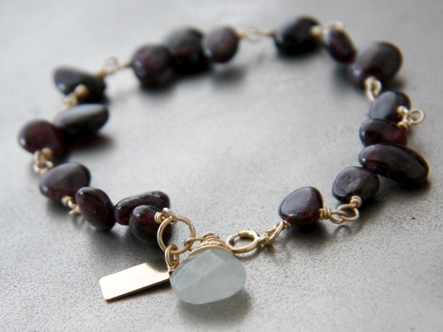 Garnet Floral Beaded Gemstone Bracelet, 14K Gold Filled January Birthstone Jewelry