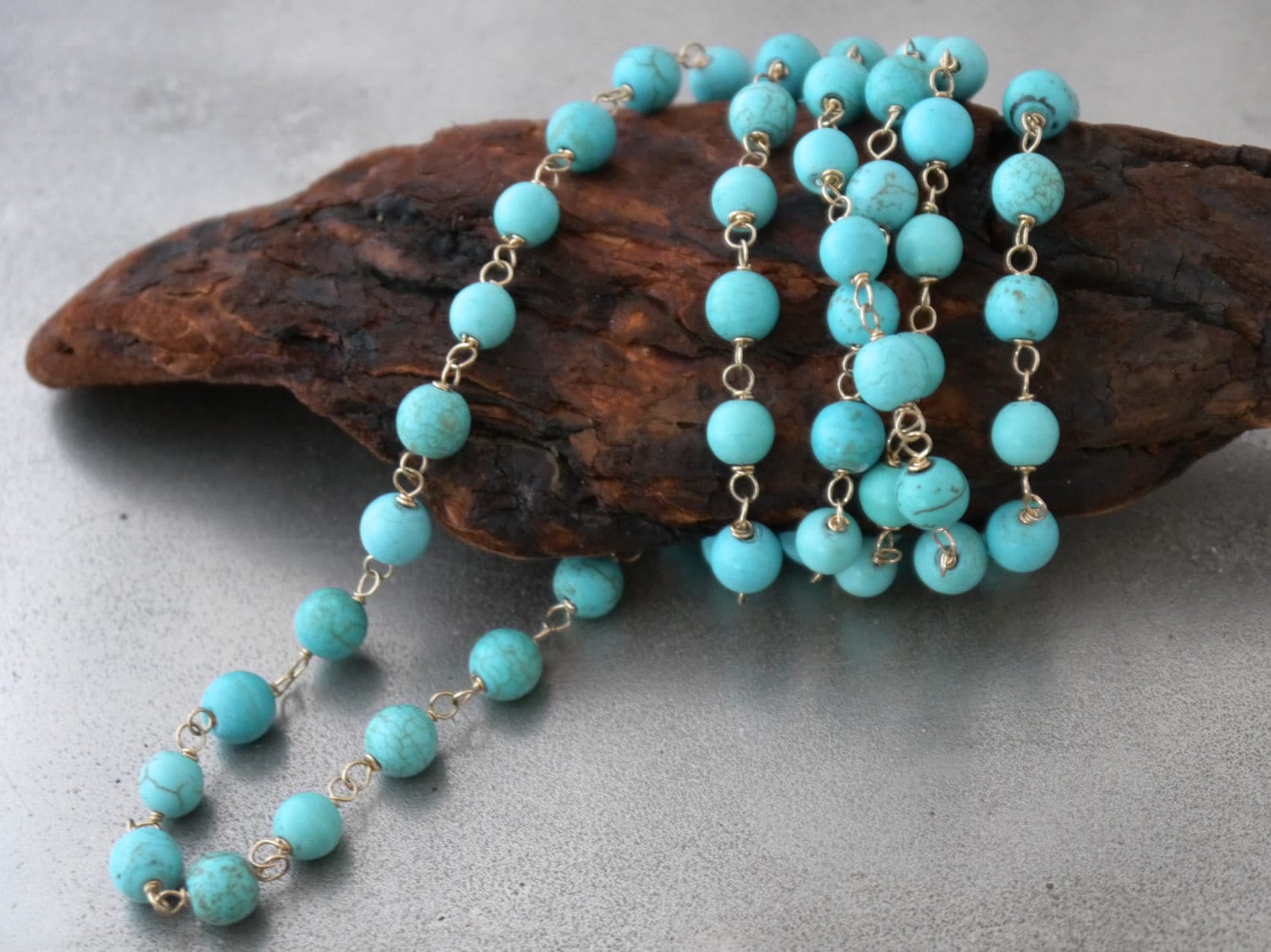 Turquoise Magnesite Layered Gemstone Necklace, 14K Gold Filled Boho Jewelry