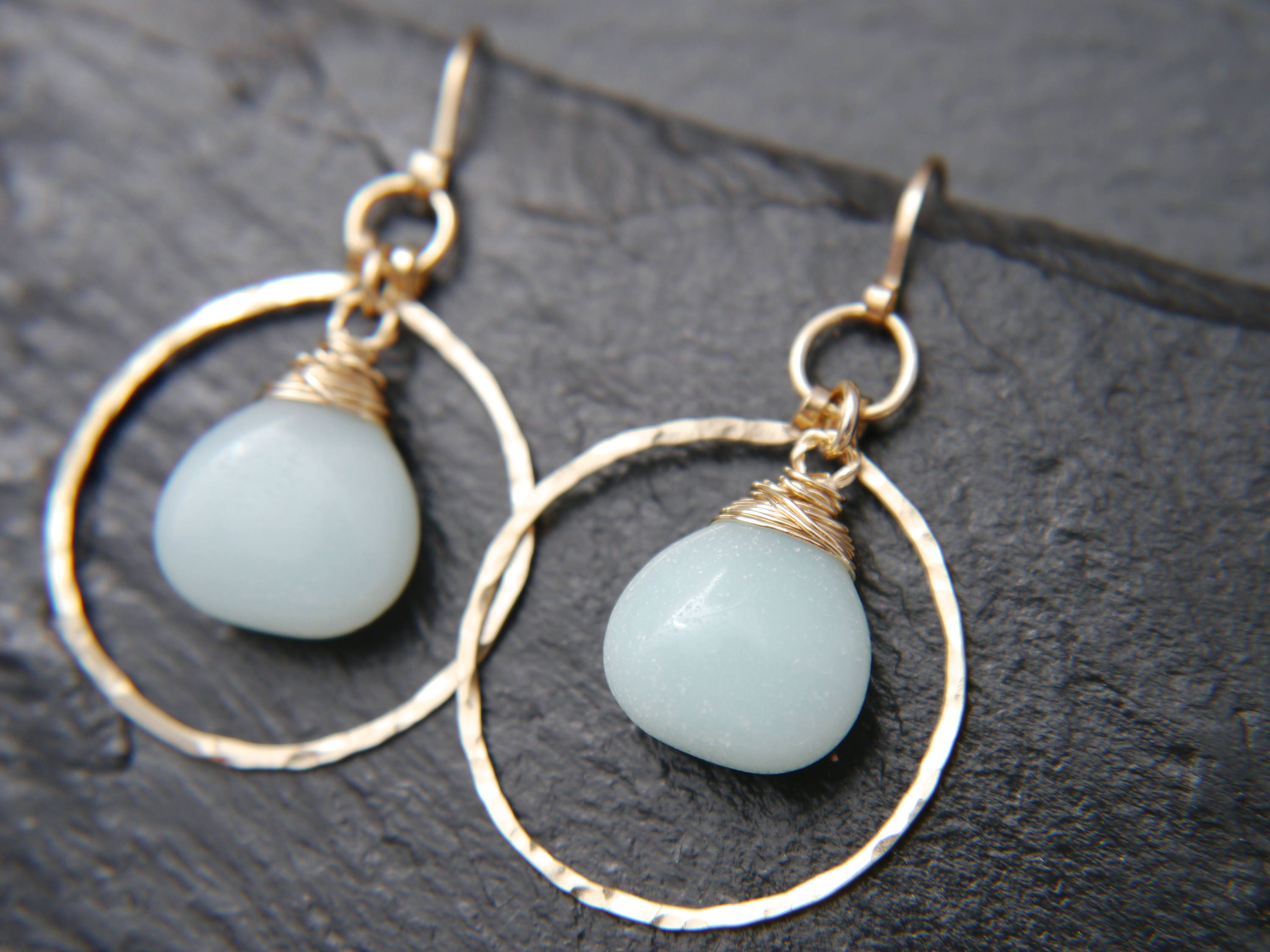 Amazonite Hoop Earrings, 14K Gold Filled Circle Dangle, Everyday Gemstone Jewelry