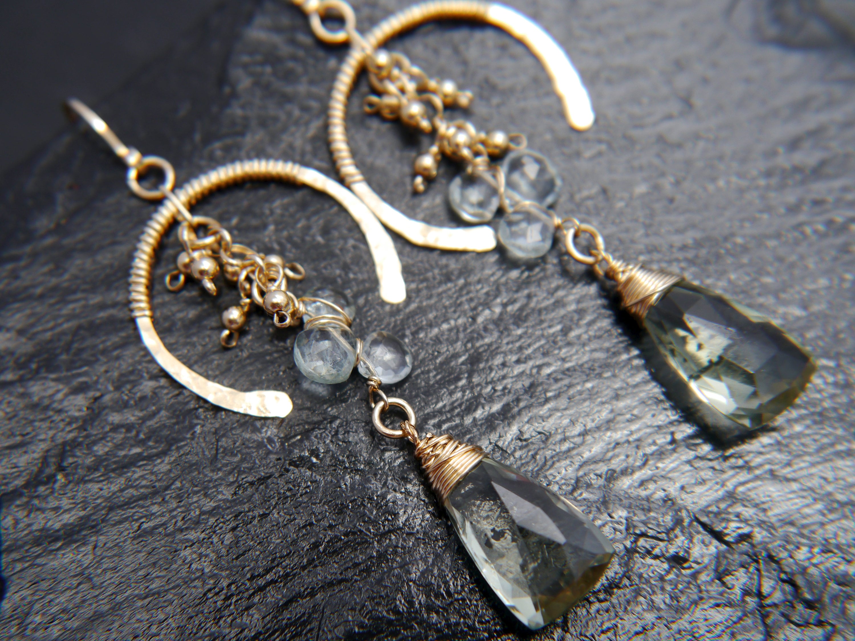 Green Amethyst Chandelier Gemstone Earrings, 14K Gold Filled Elegant Bridal