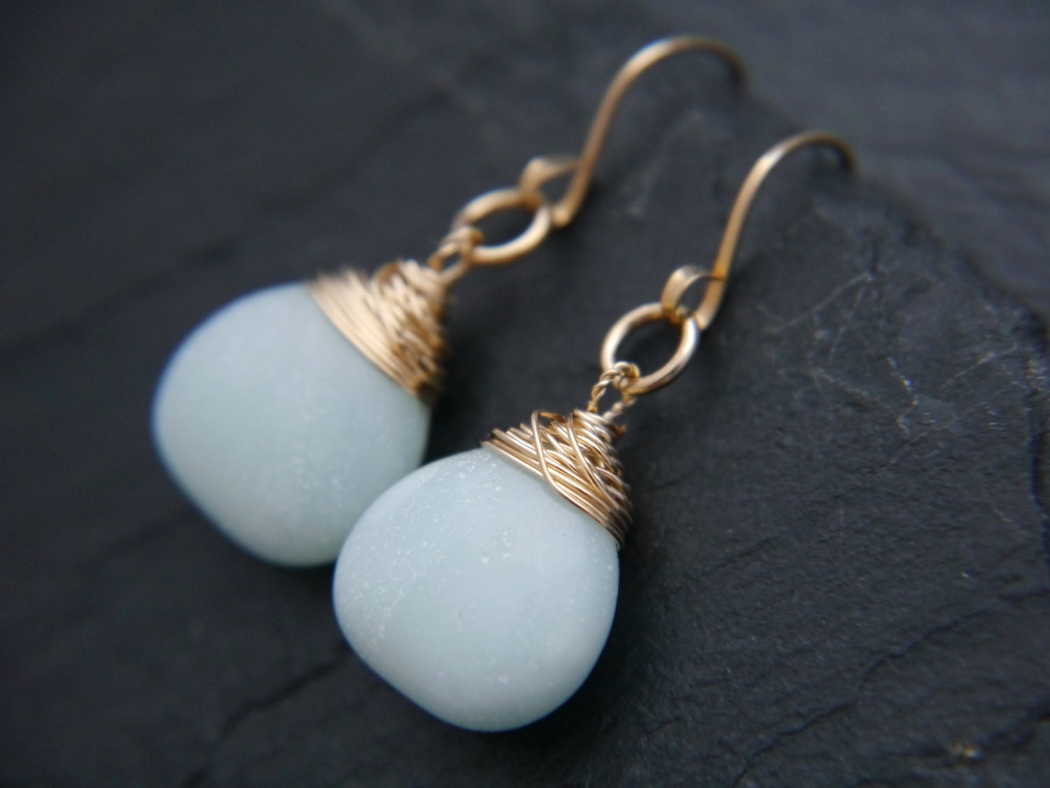 Aqua Amazonite Teardrop Earrings, 14K Gold Filled Dangle, Beach Wedding Jewelry