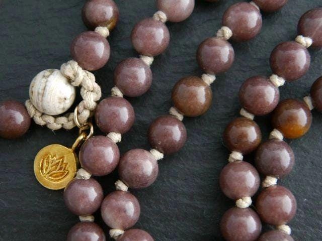 Purple Aventurine Mala Beads, 108 Gemstone Beads, Wrap, Hand Knotted