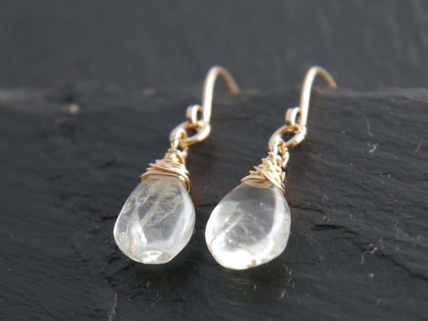 Aquamarine Teardrop Gemstone Earrings, 14K Gold Filled Boho Jewelry