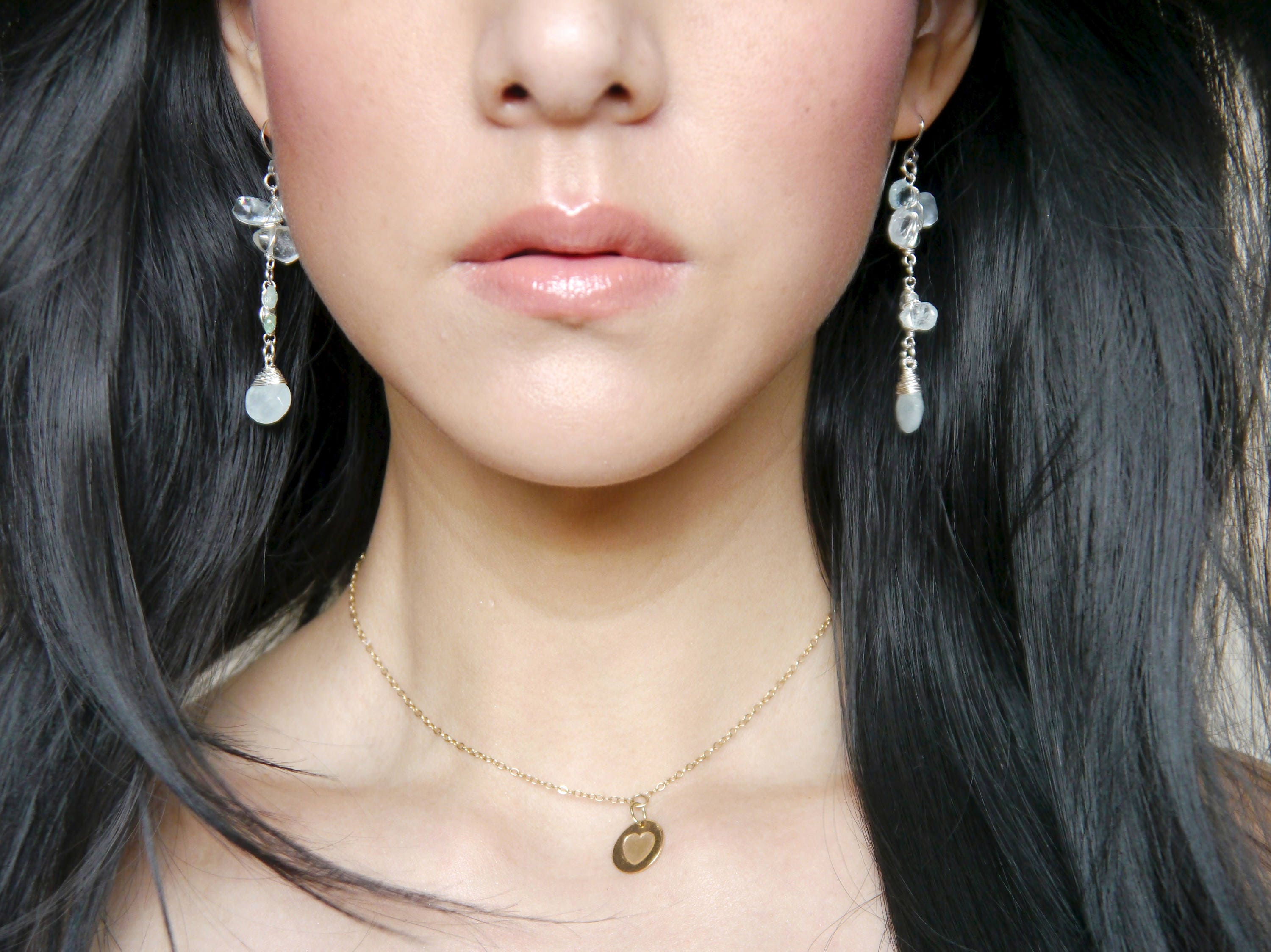 Aquamarine Long Dangle Floral Gemstone Earrings, Sterling Silver Wedding Jewelry