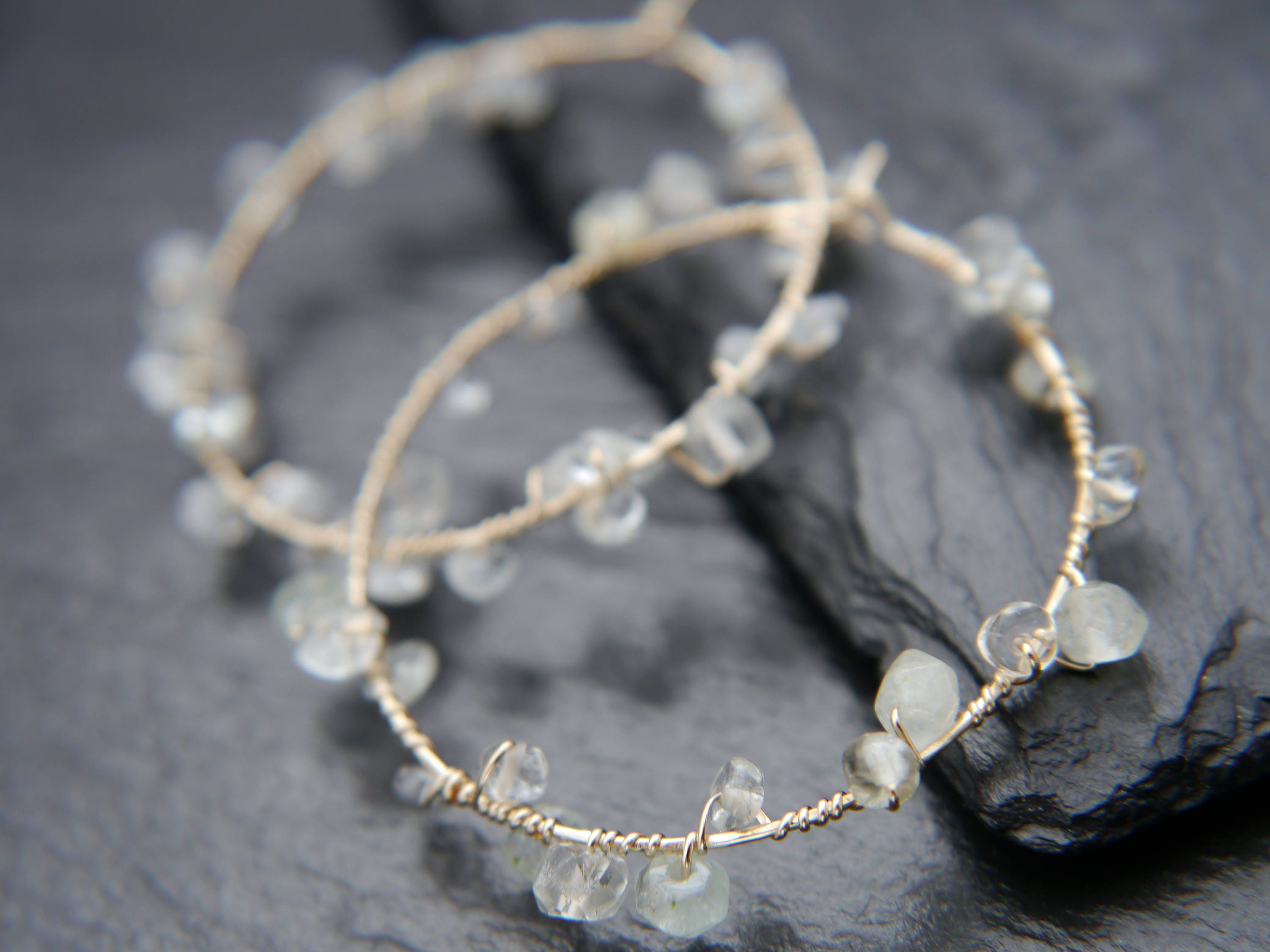 Aquamarine Floral Hoop Gemstone Earrings, 14K Gold Filled Ethereal Bride