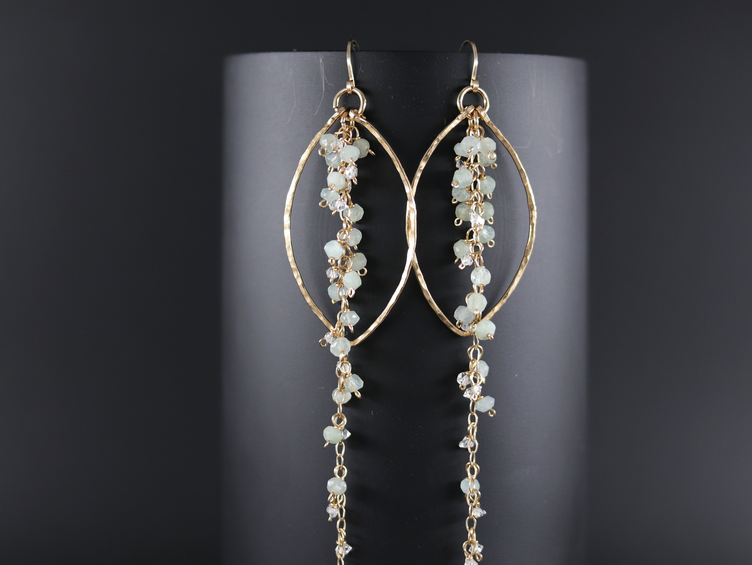 Aquamarine Fringe Chandelier Earrings, 14K Gold Filled Boho Dangle, Wedding Jewelry