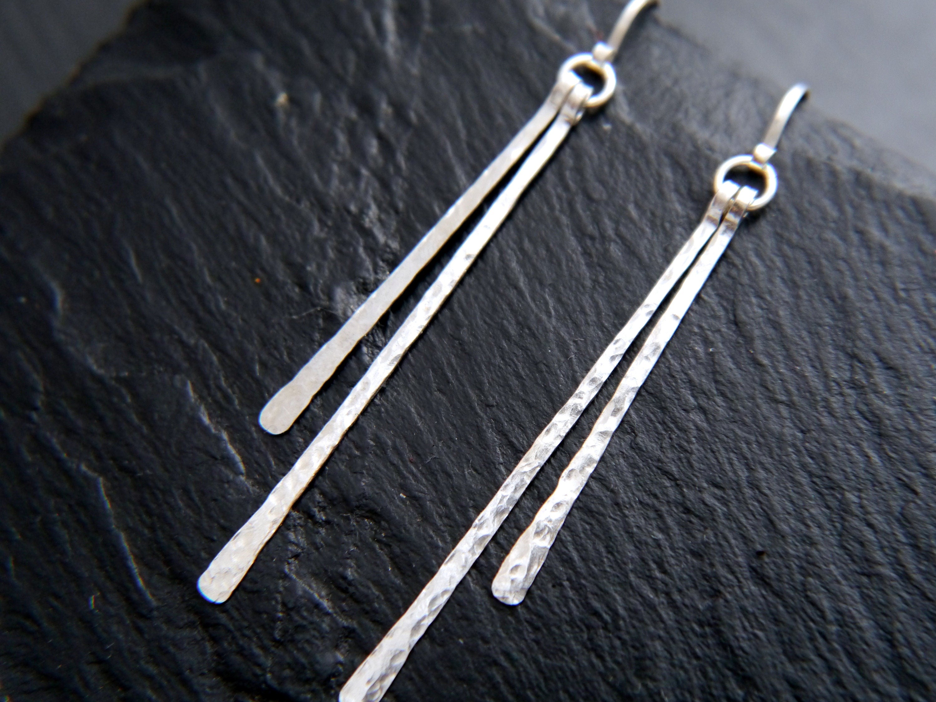 Hammered Sterling Silver Bar Earrings, Simple Minimalist