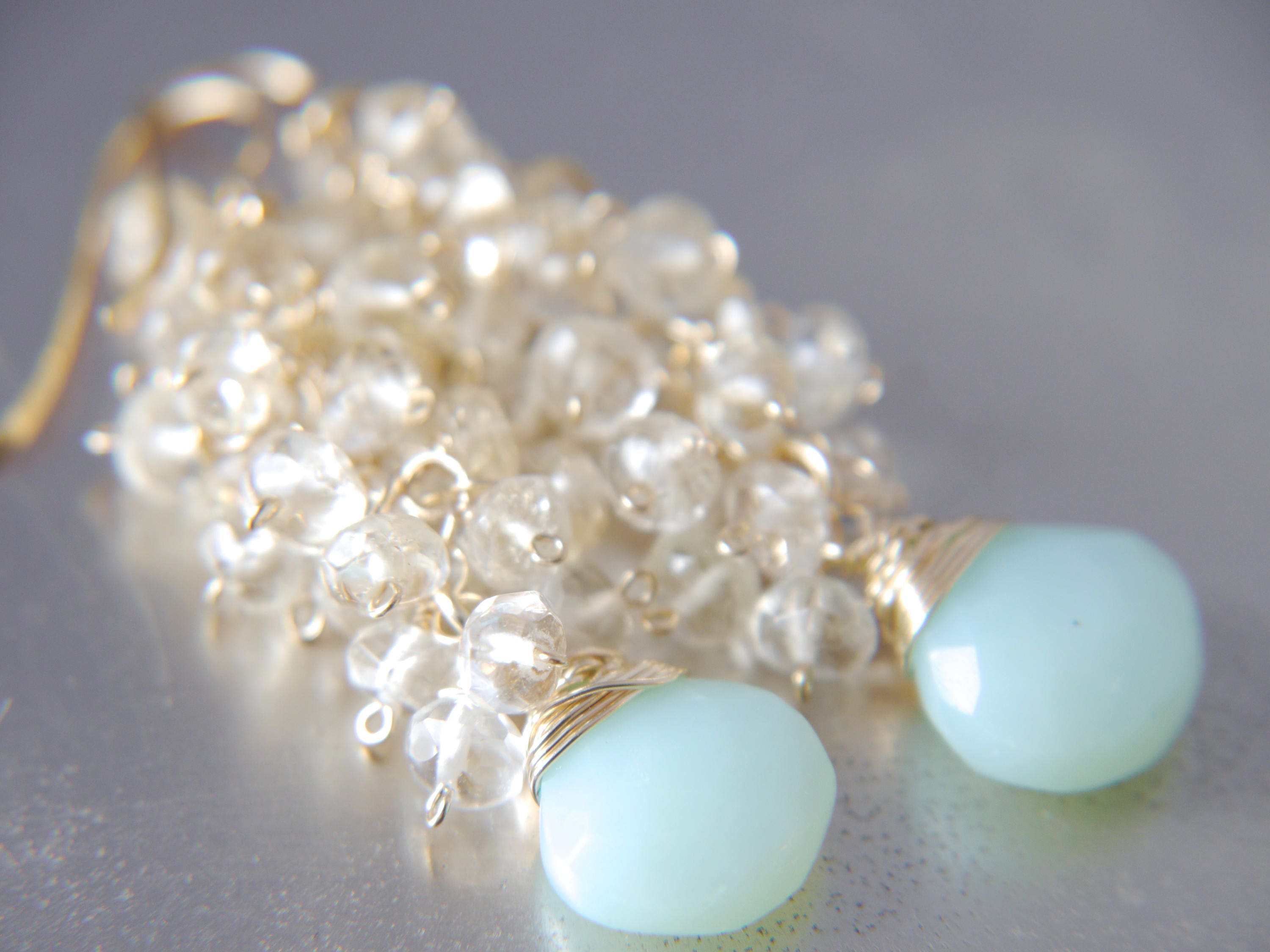 Aqua Chalcedony Citrine Cluster Vine Gemstone Earrings, 14K Gold Filled Bohemian Chic