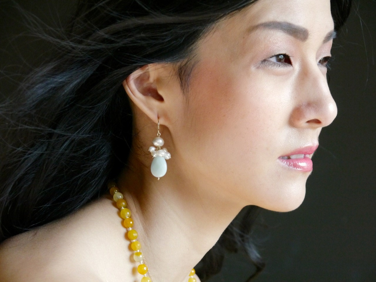 Amazonite Pearl Teardrop Earrings, 14K Gold Filled Dangle, Garden Wedding Jewelry