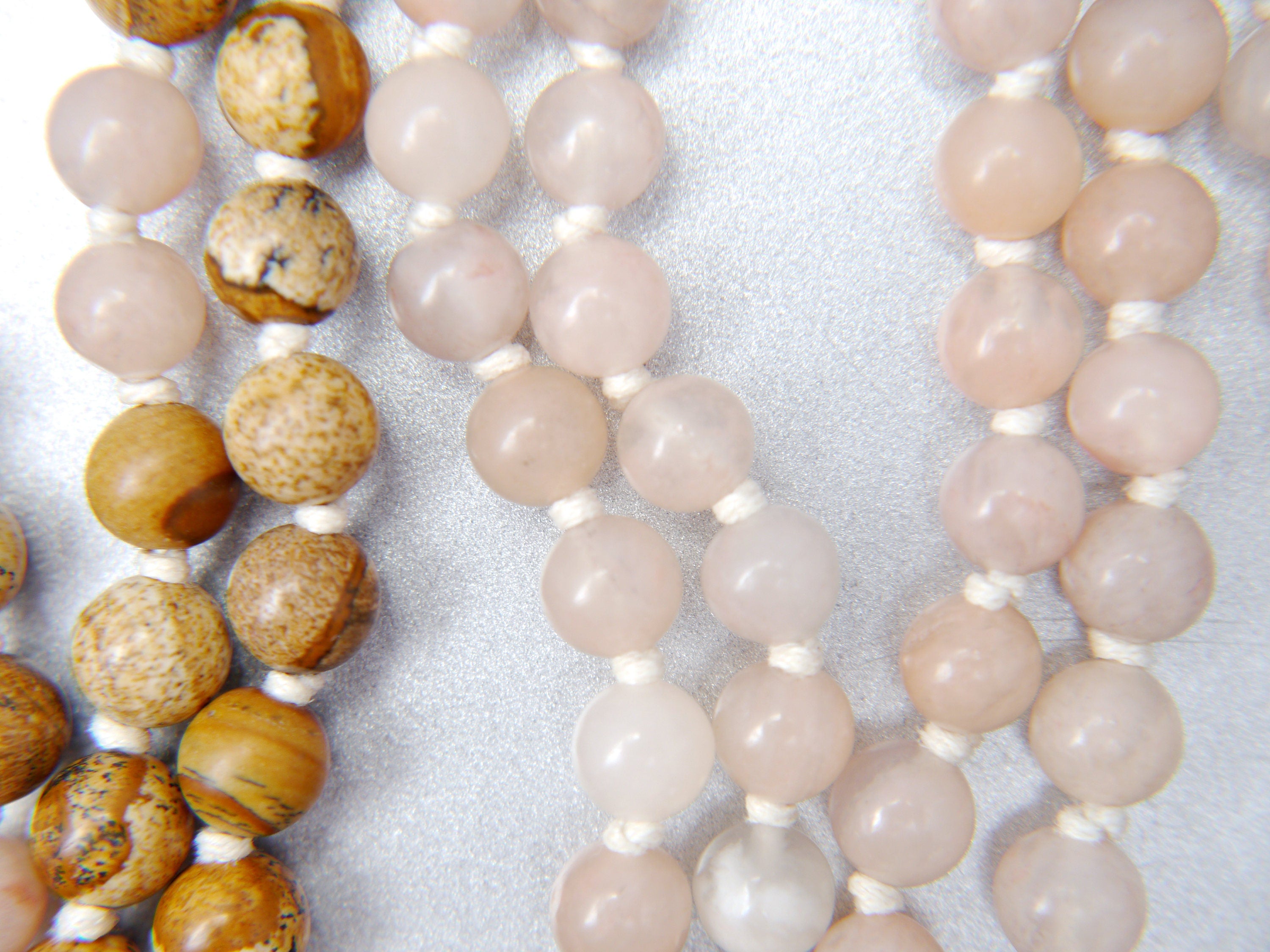 Picture Jasper Pink Aventurine 108 Mala , Hand Knotted , Tibetan Prayer Beads