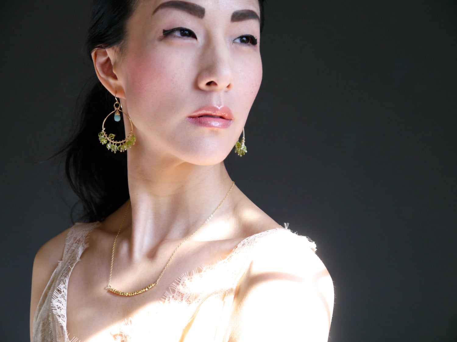 Peridot Aqua Amazonite Hoop Gemstone Earrings, 14K Gold Filled Nature Inspired