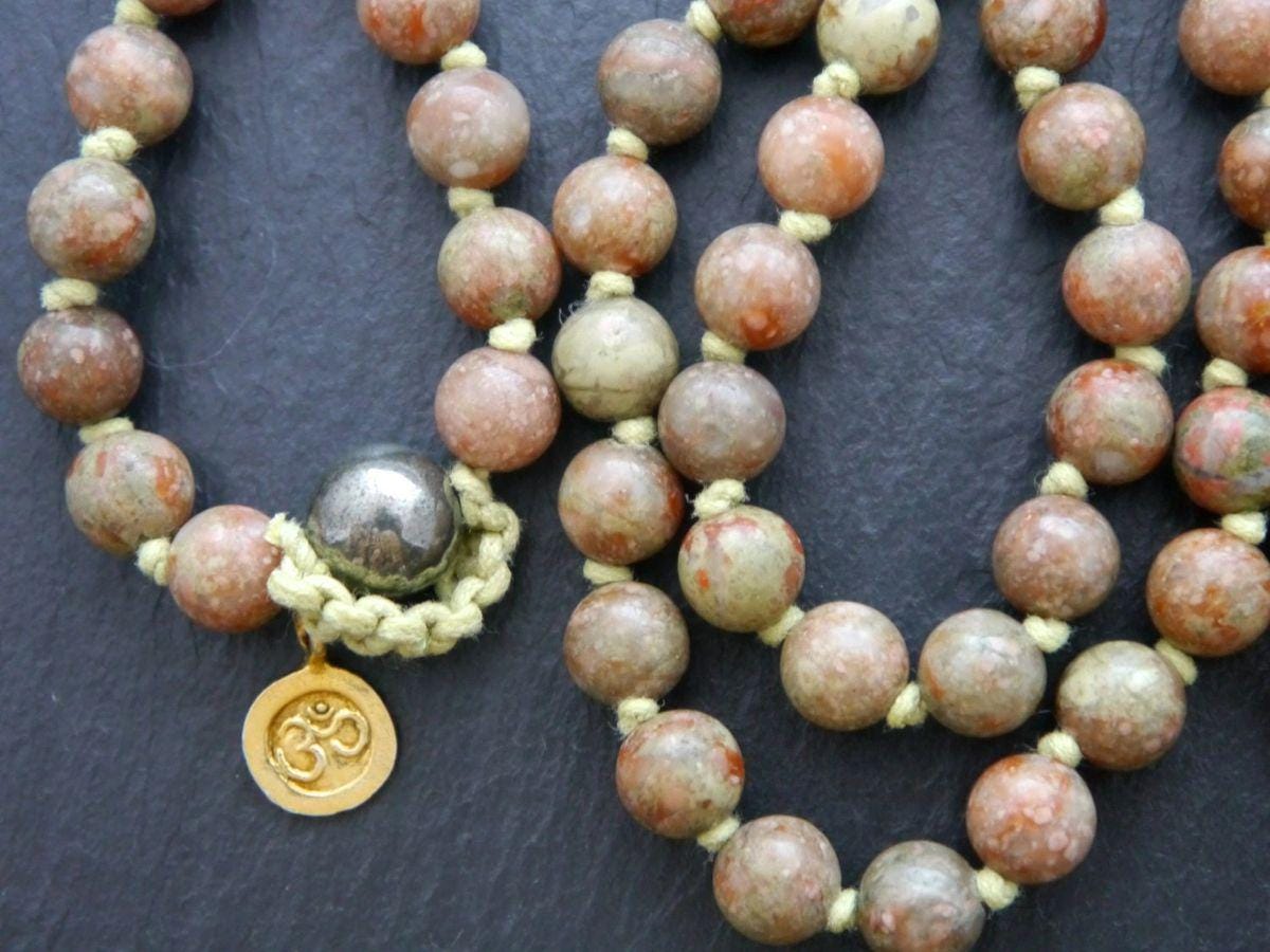 Autumn Jasper 108 Mala Beads, 108 Gemstone Beads, Wrap, Hand Knotted