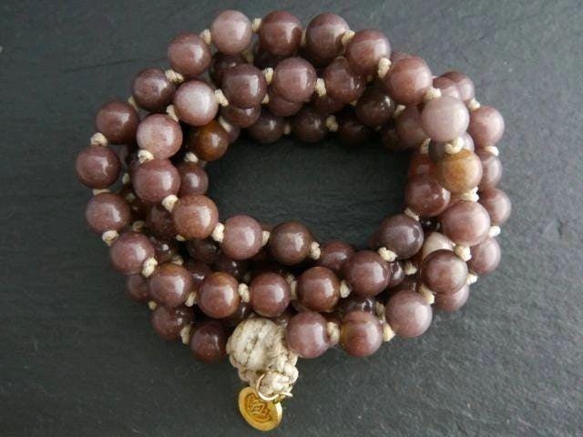 Purple Aventurine Mala Beads, 108 Gemstone Beads, Wrap, Hand Knotted