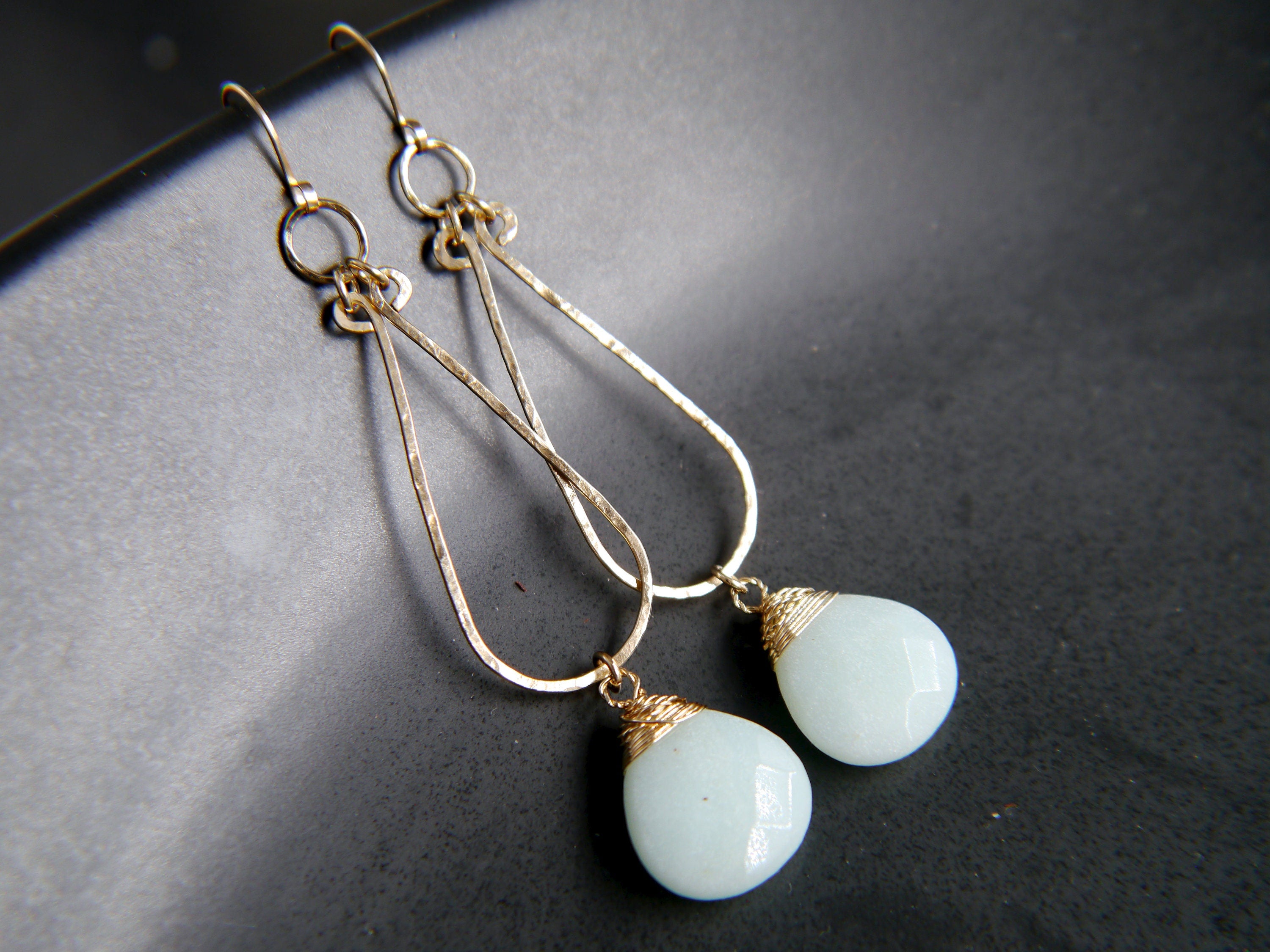 Amazonite Teardrop Bridal Earrings, 14K Gold Filled Chandelier Dangle, Wedding Jewelry