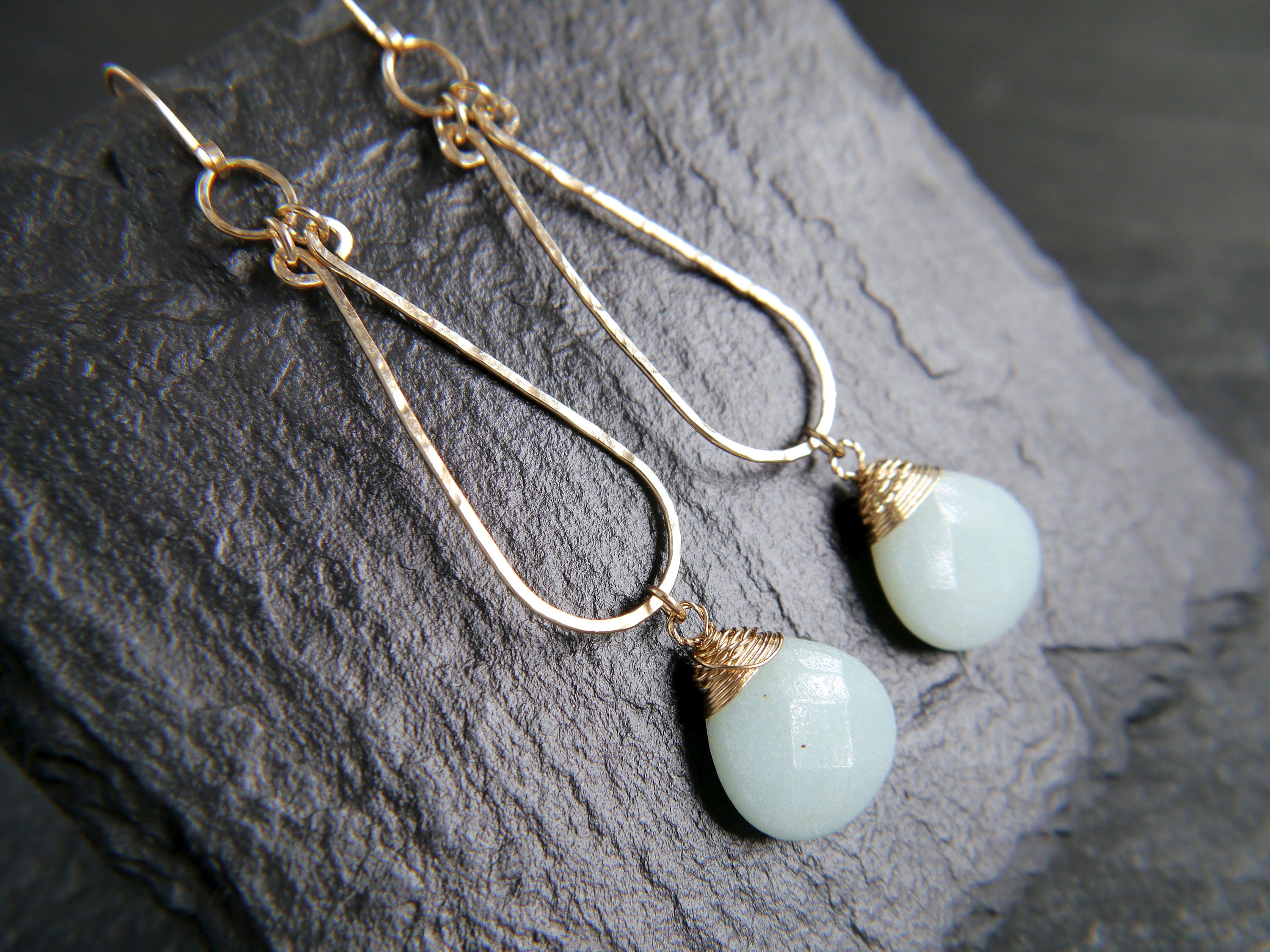 Amazonite Teardrop Bridal Earrings, 14K Gold Filled Chandelier Dangle, Wedding Jewelry