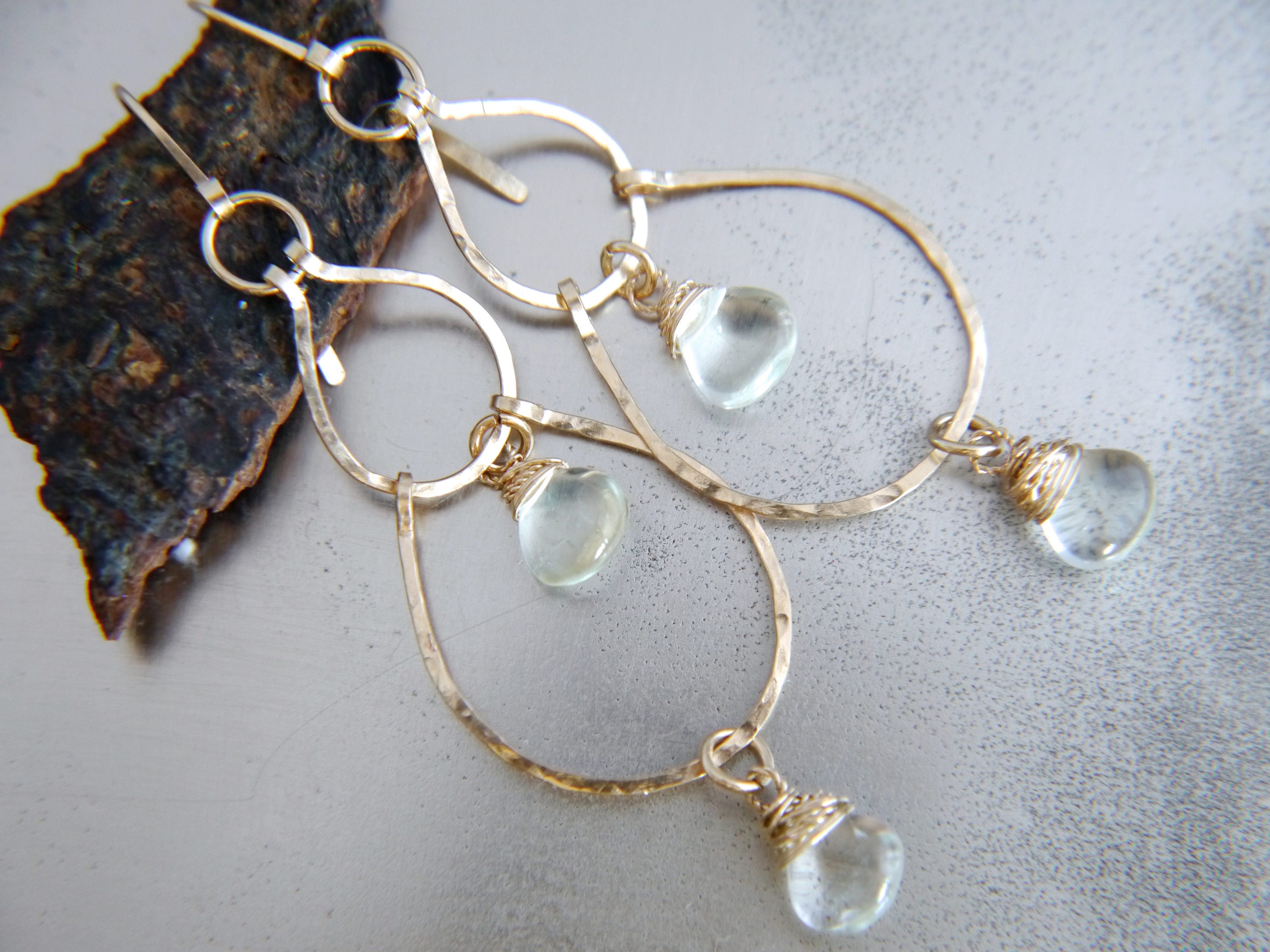 Green Amethyst Chandelier Gemstone Earrings, 14K Gold Filled Boho Wedding