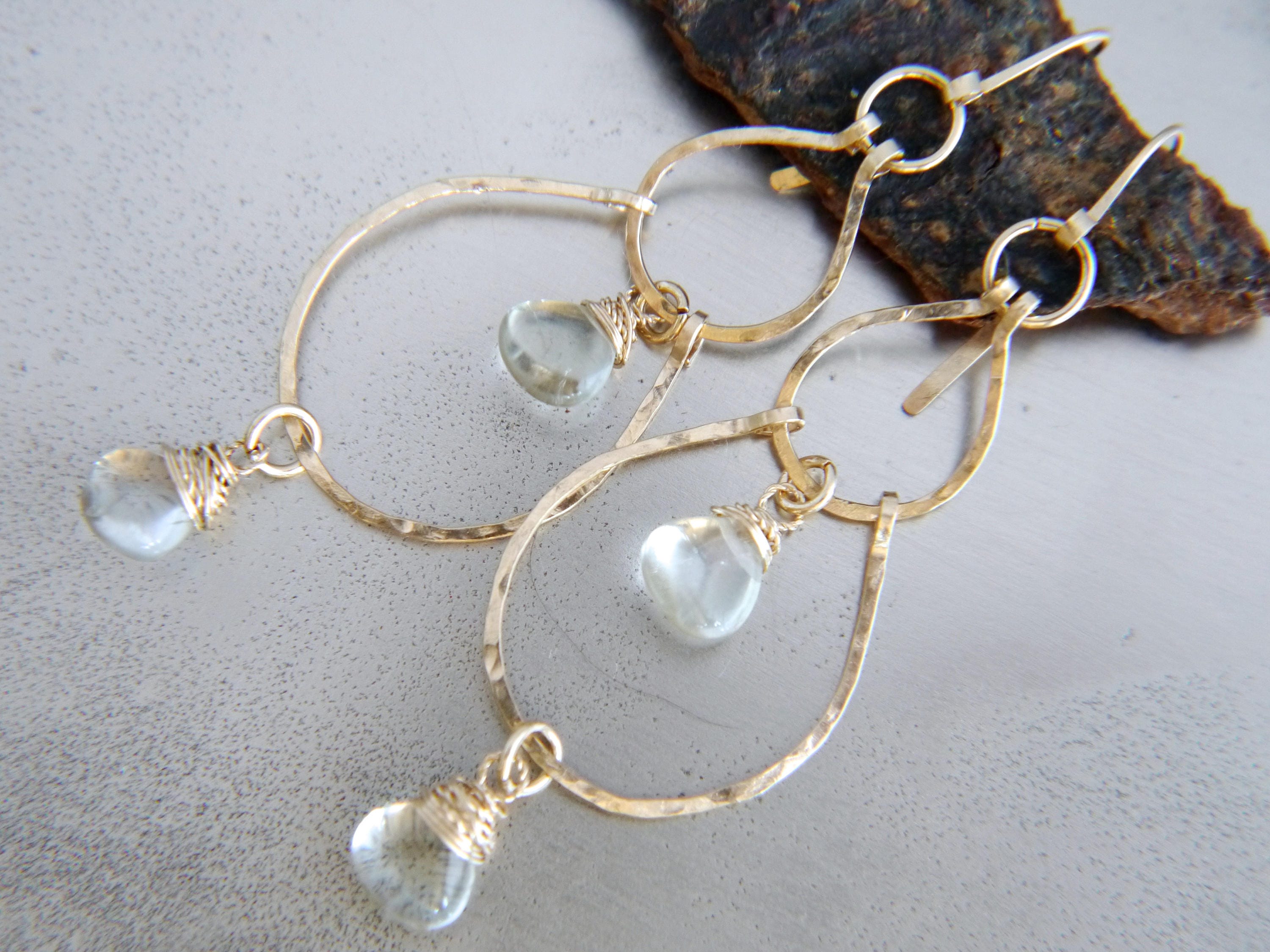 Green Amethyst Chandelier Gemstone Earrings, 14K Gold Filled Boho Wedding