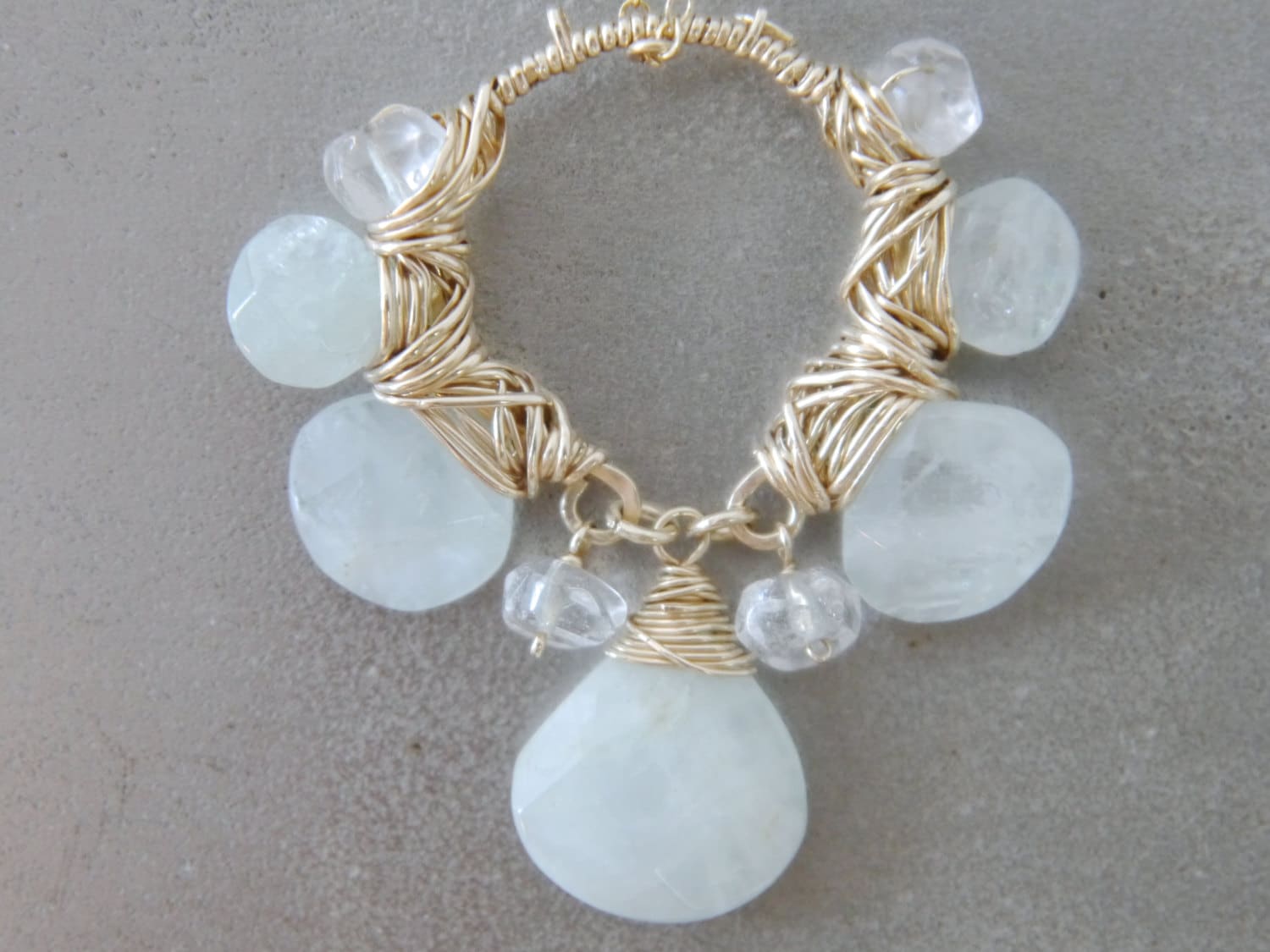 Aquamarine Flower Pendant Gemstone Necklace, 14K Gold Filled, Bohemian Wedding