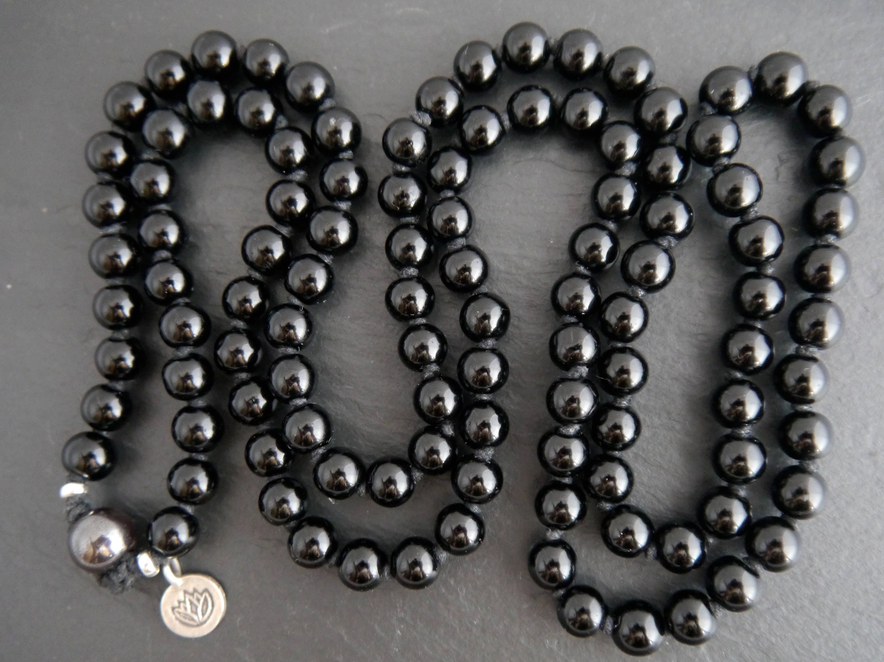 Black Obsidian 108 Mala Bead , Wrap, Hand Knotted Tibetan Prayer Beads