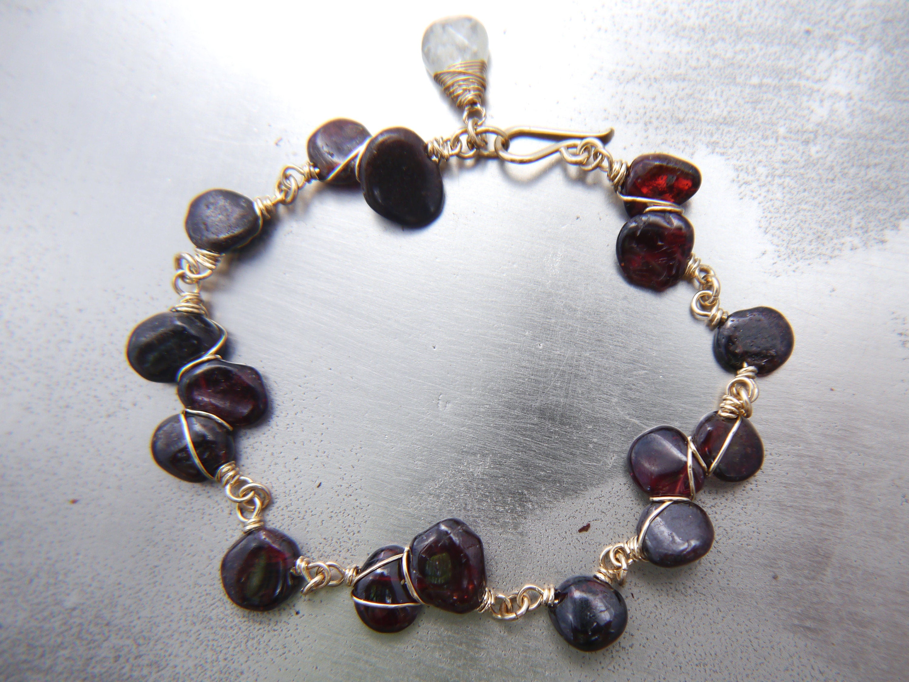 Garnet Aquamarine Gemstone Bracelet, 14K Gold Filled Jewelry, January March Birthstone