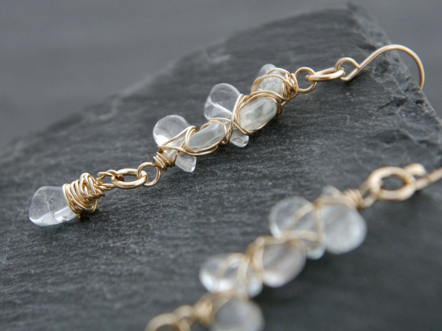 Aquamarine Teardrop Long Dangle Floral Gemstone Earrings, 14K Gold Filled Bridal