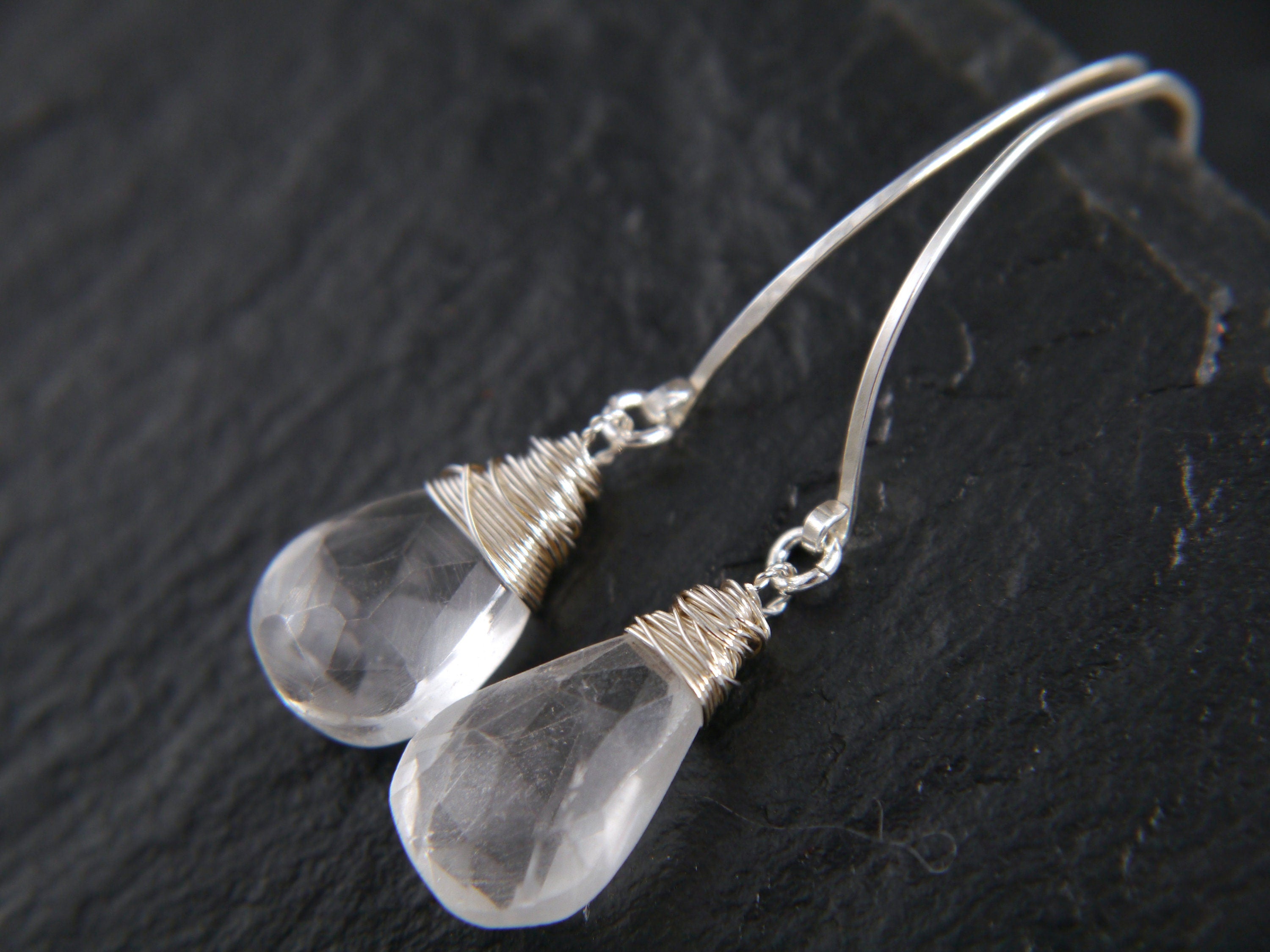 Clear Quartz Hoop Gemstone Earrings, Sterling Silver