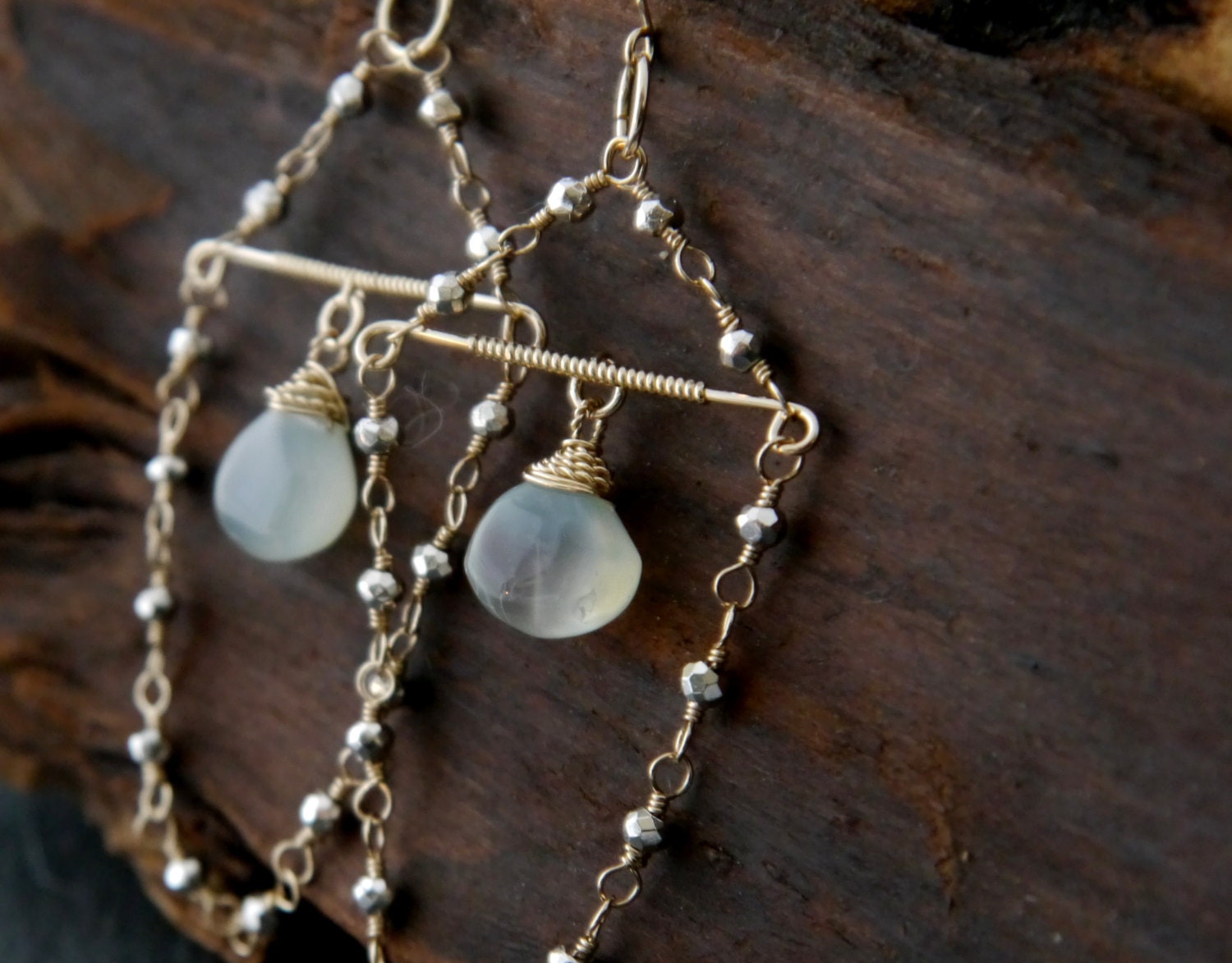 Aqua Chalcedony Chandelier Gemstone Earrings, 14K Gold Filled Bohemian Style