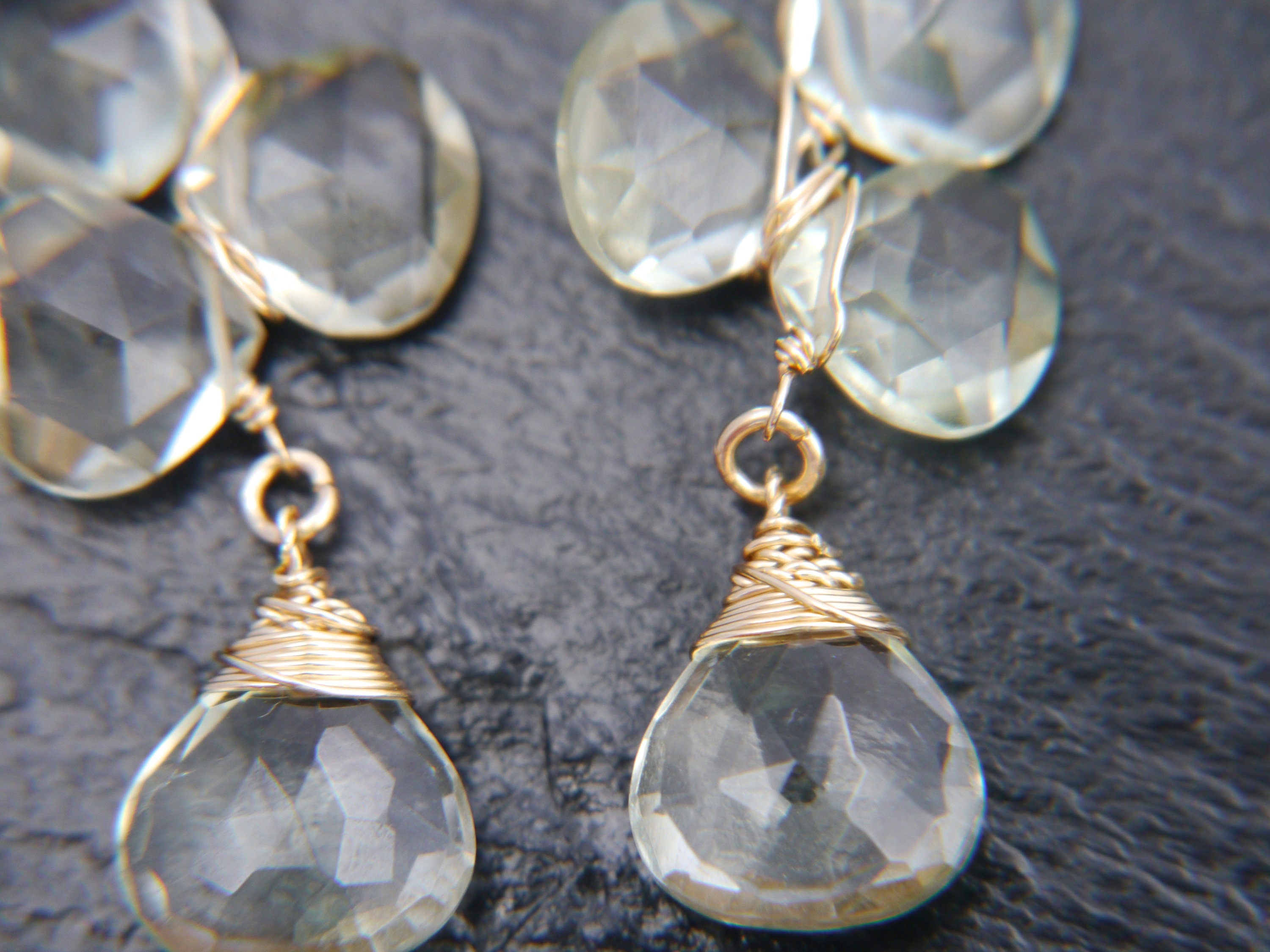 Green Amethyst Long Dangle Floral ChandelierGemstone Earrings, 14K Gold Filled Bridal