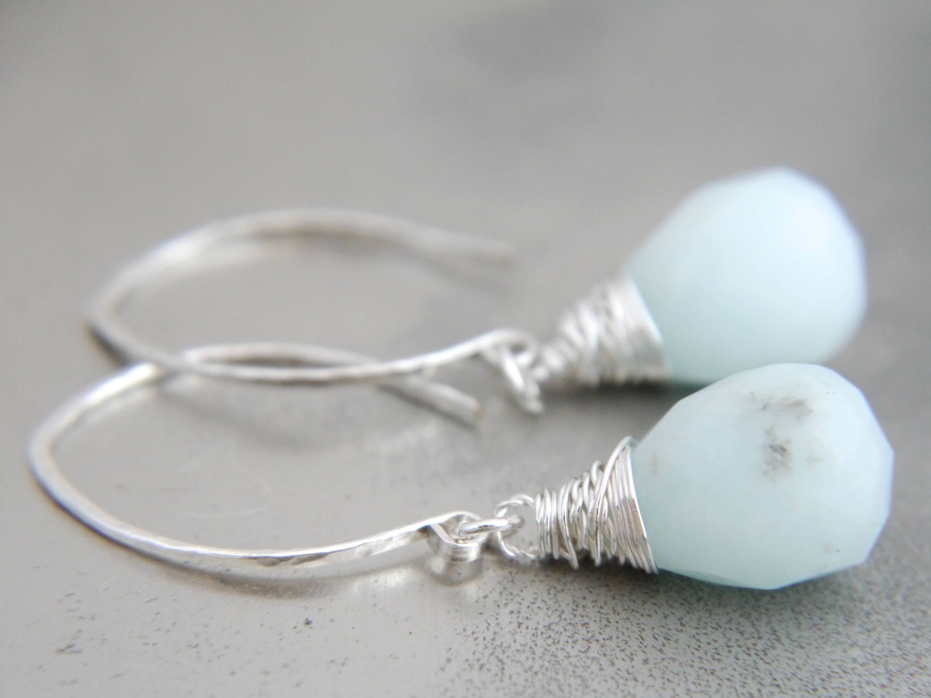 Amazonite Hoop Gemstone Earrings, Sterling Silver, Something Blue