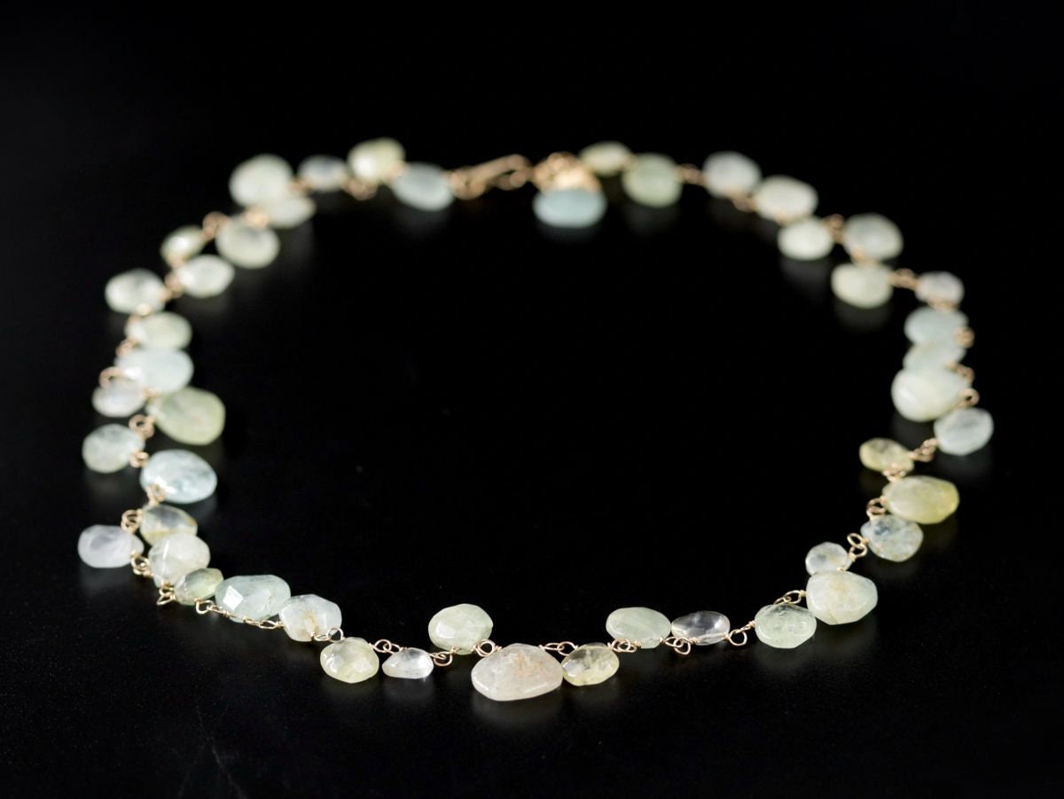 Aquamarine Floral Gemstone Necklace, 14K Gold Filled Bohemian Bride