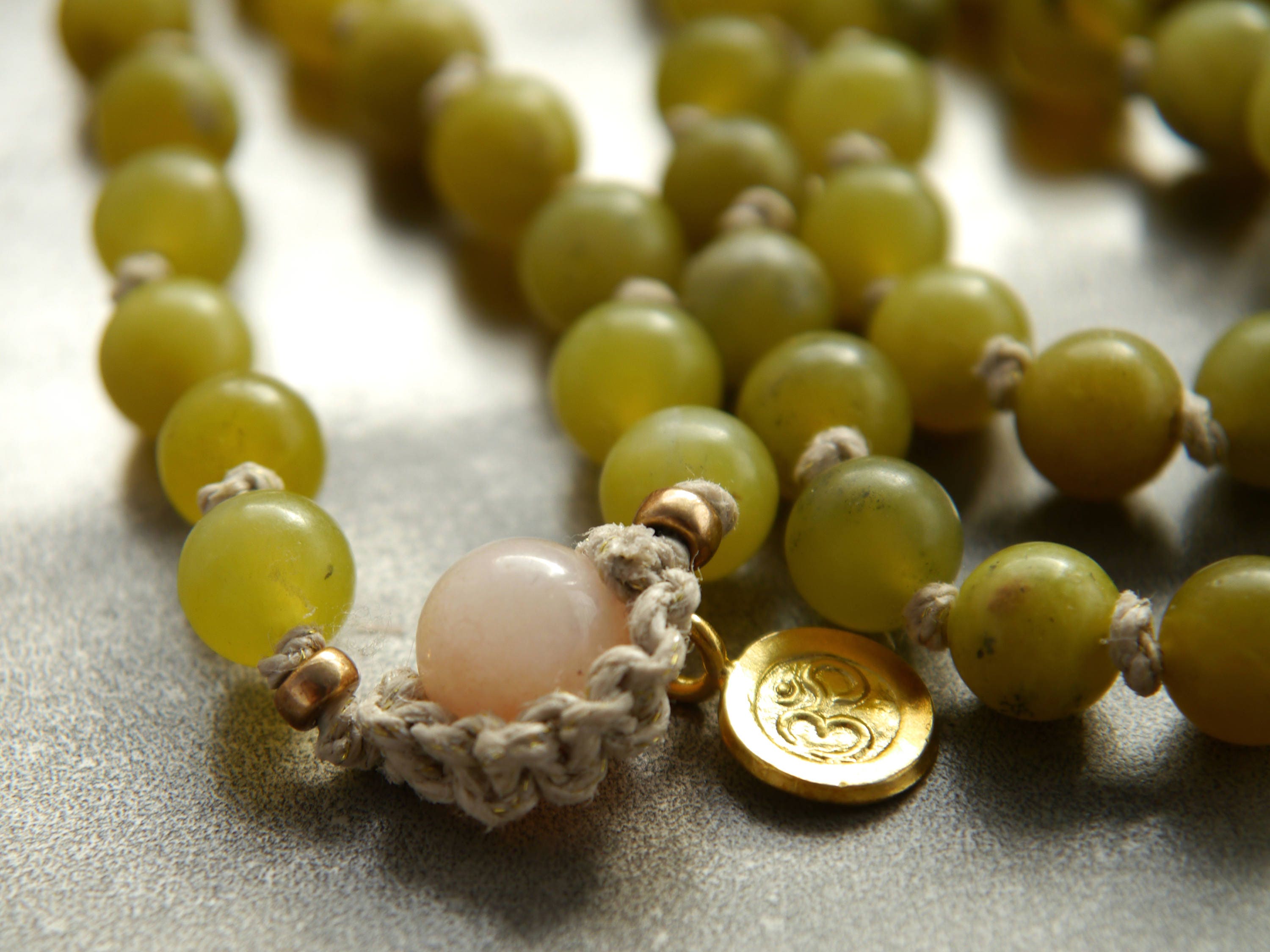 Olive Green Serpentine Mala Beads, 108 Gemstone Beads, Wrap, Hand Knotted