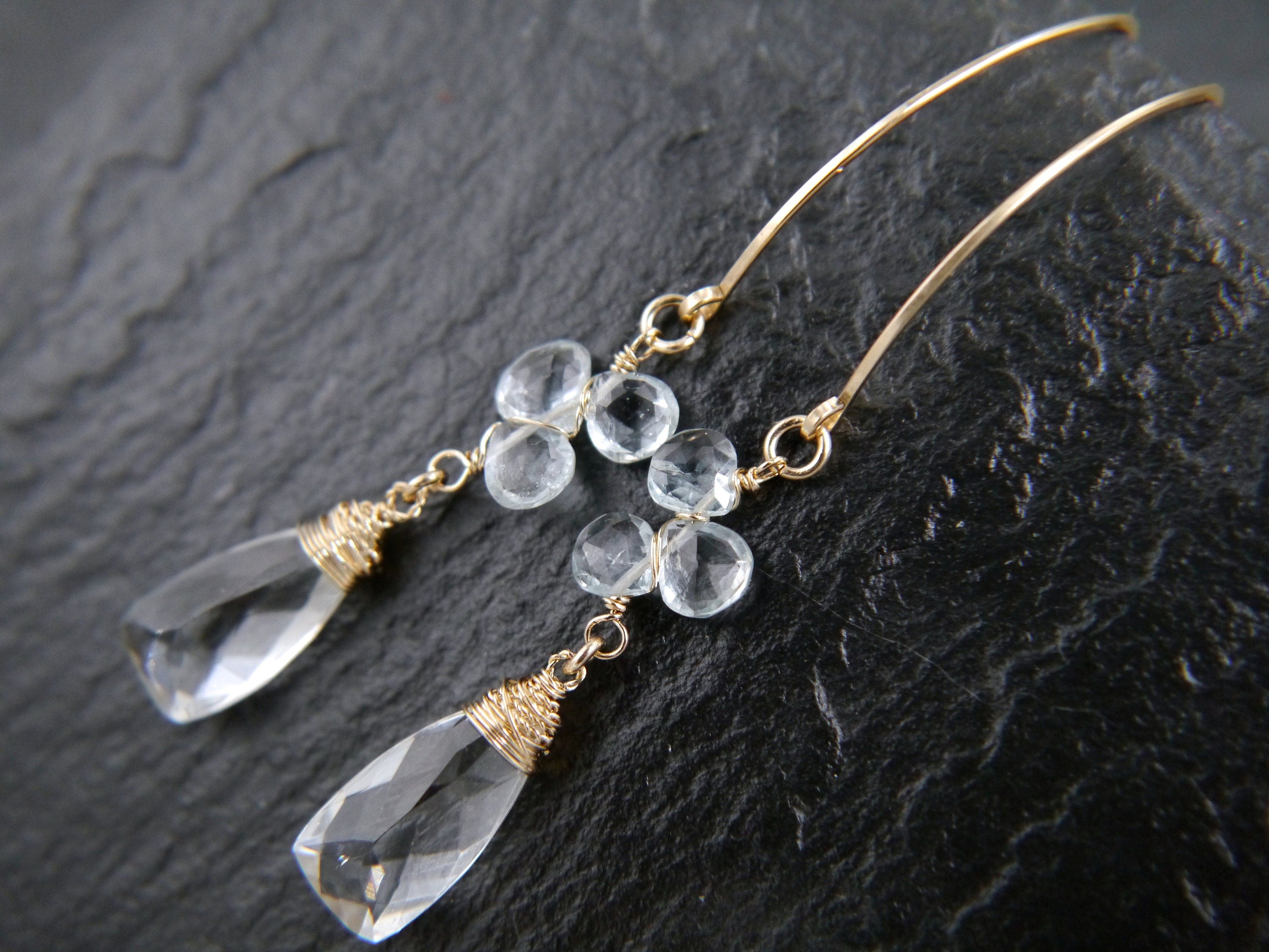 Trillion Aquamarine Quartz Gemstone Earrings, 14K Gold Filled Minimalist Jewelry