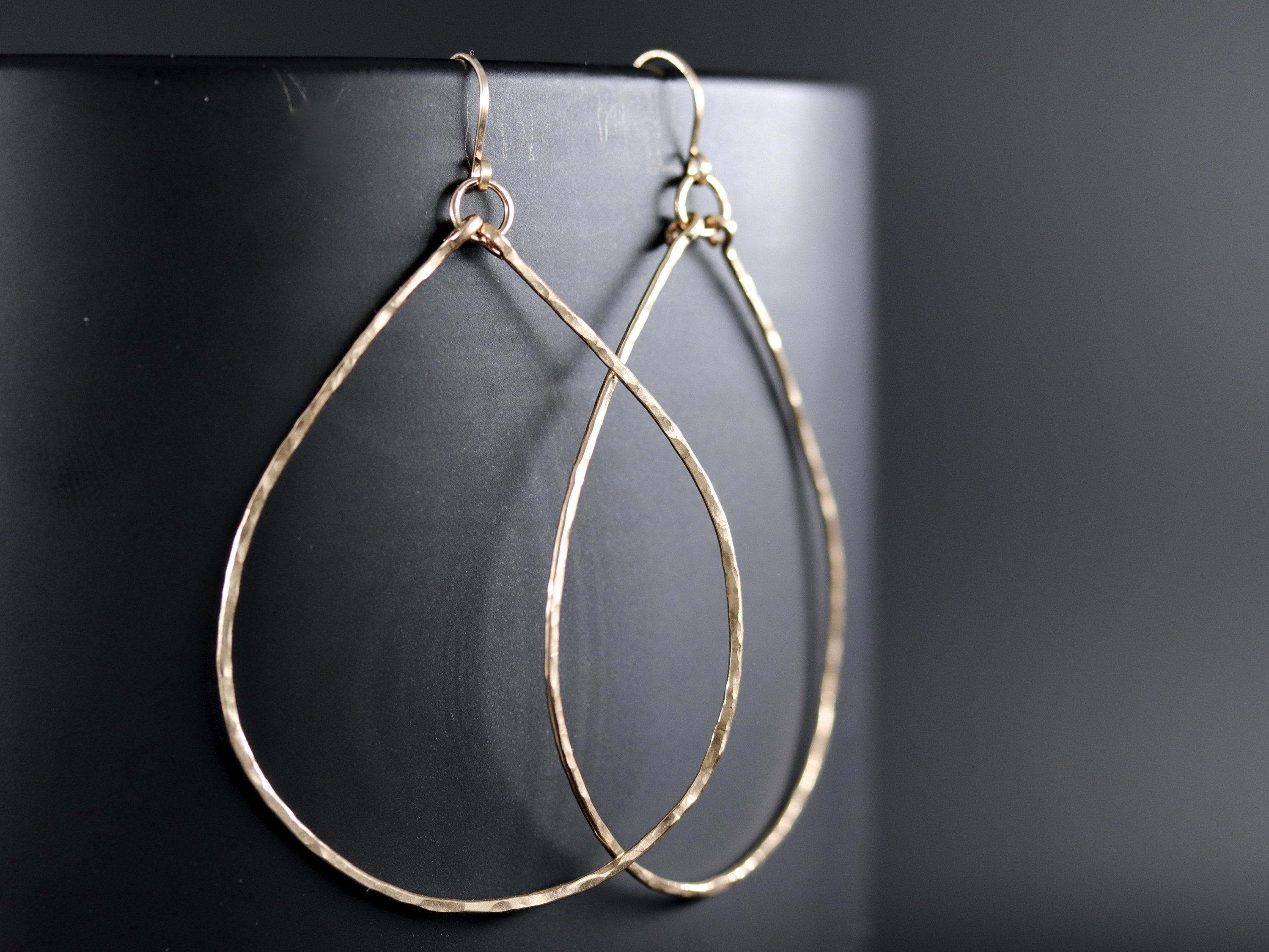 Hammered Large Hoop Earrings, 14K Gold Filled Minimalist Style