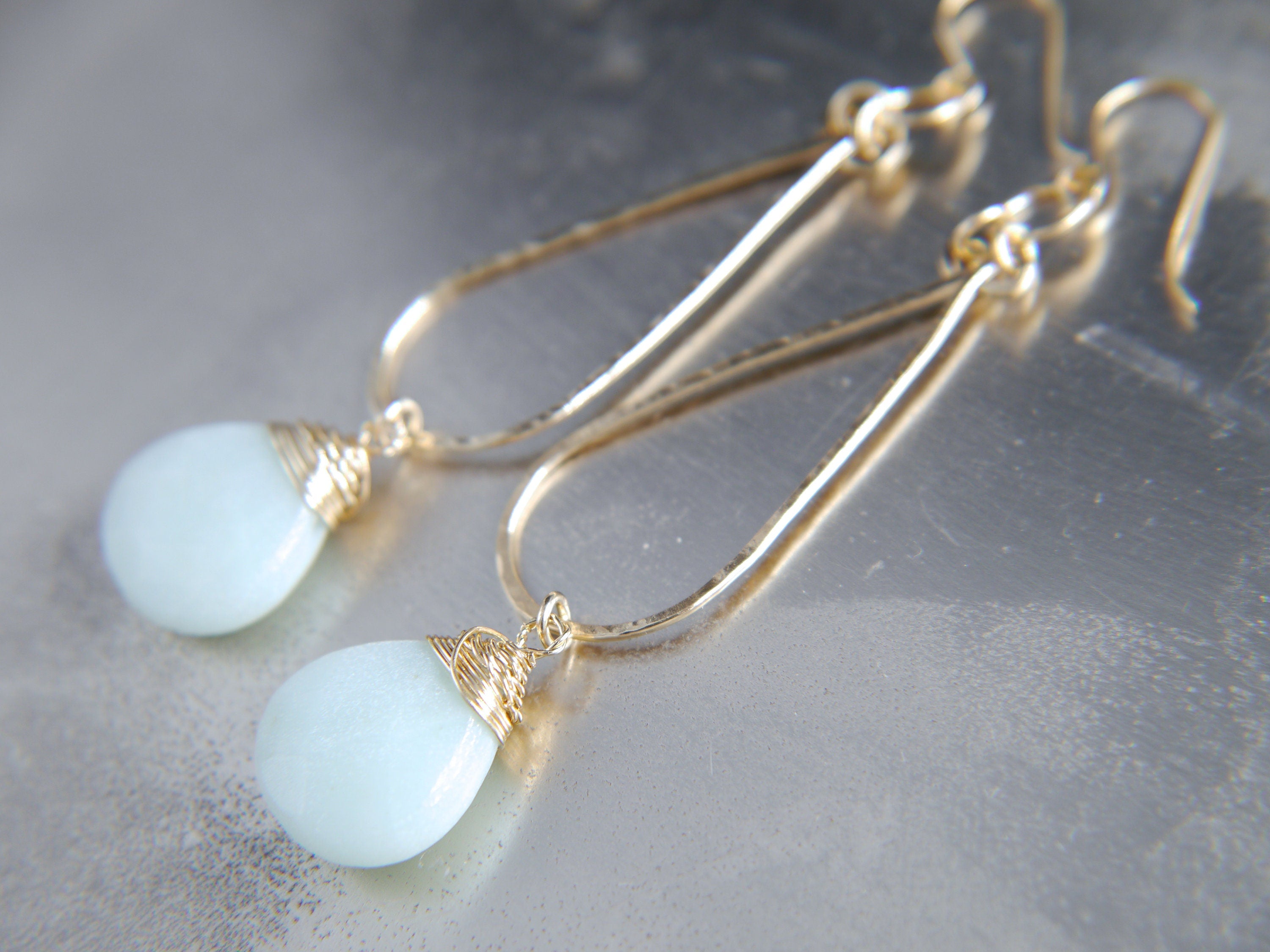 Amazonite Teardrop Bridal Earrings, 14K Gold Filled Chandelier Dangle, Wedding Jewelry