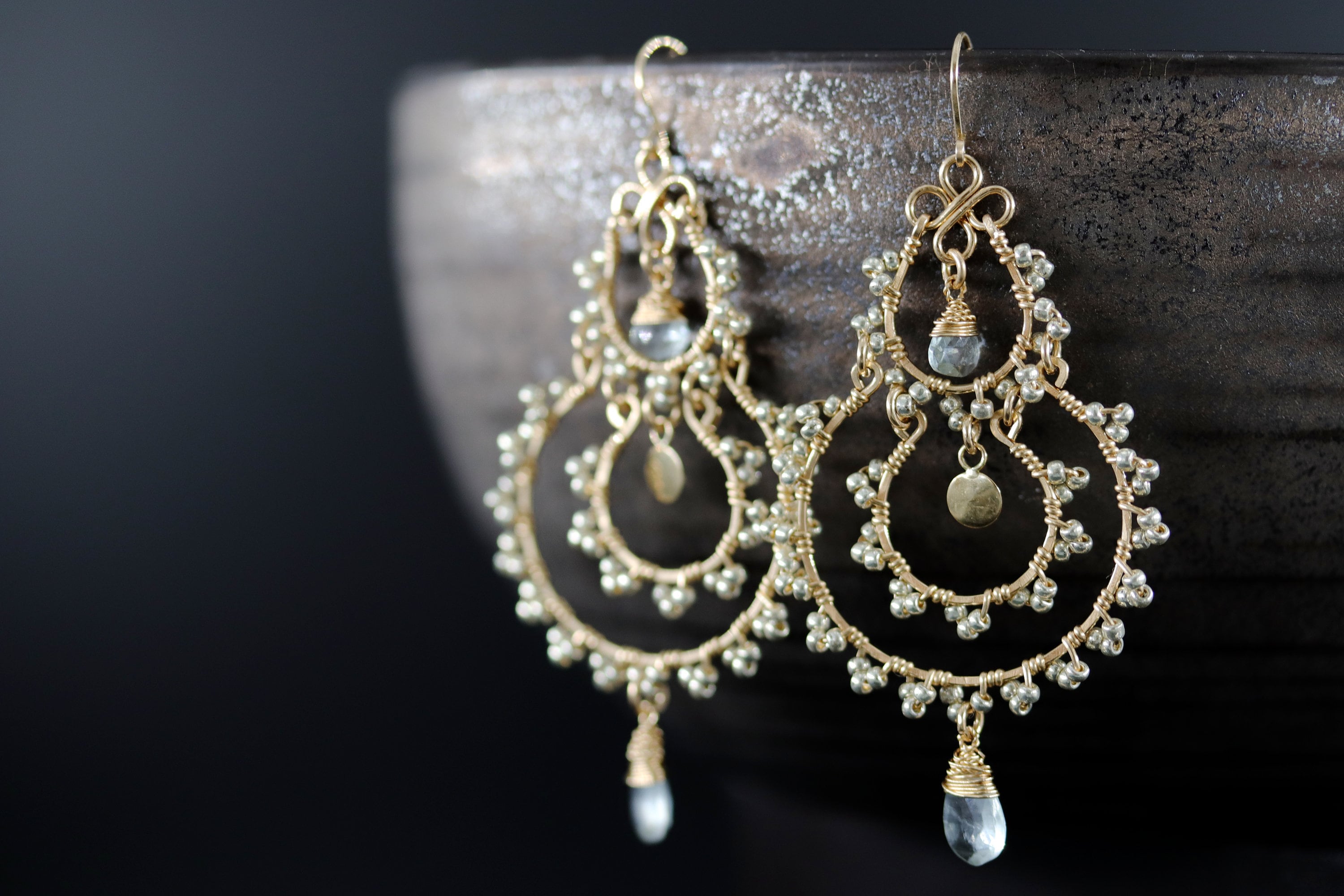 Champagne Chandelier Gemstone Earrings, 14K Gold Filled Bohemian Wedding