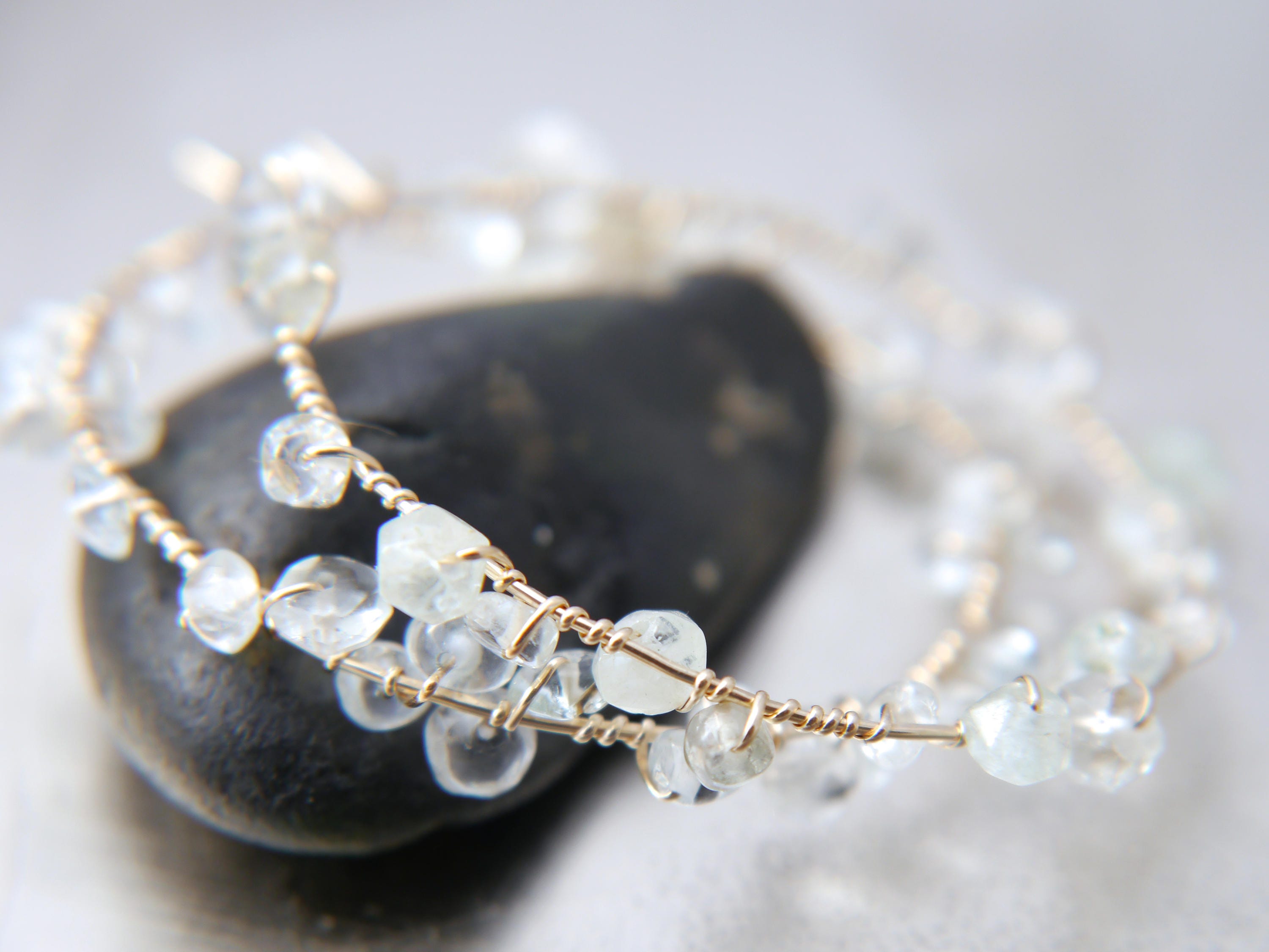 Aquamarine Floral Hoop Gemstone Earrings, 14K Gold Filled Ethereal Bride