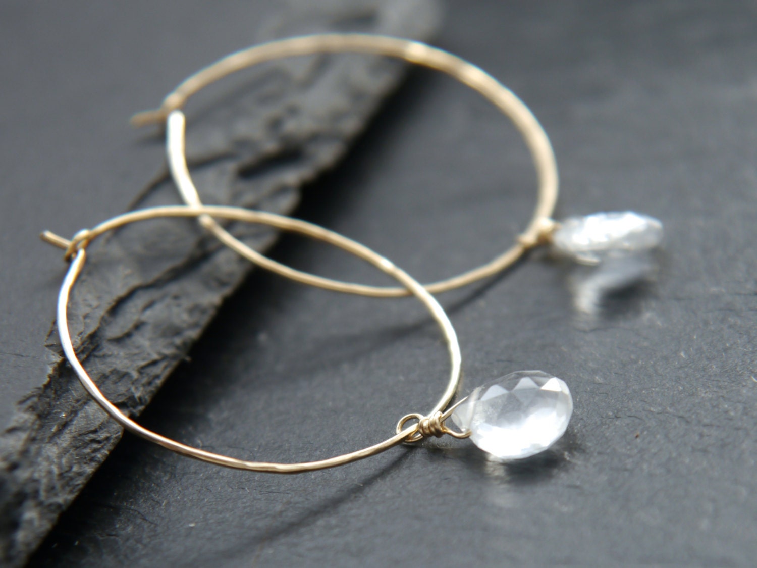 Quartz Teardrop Briolette Gemstone Earrings, 14K Gold Filled Boho Style