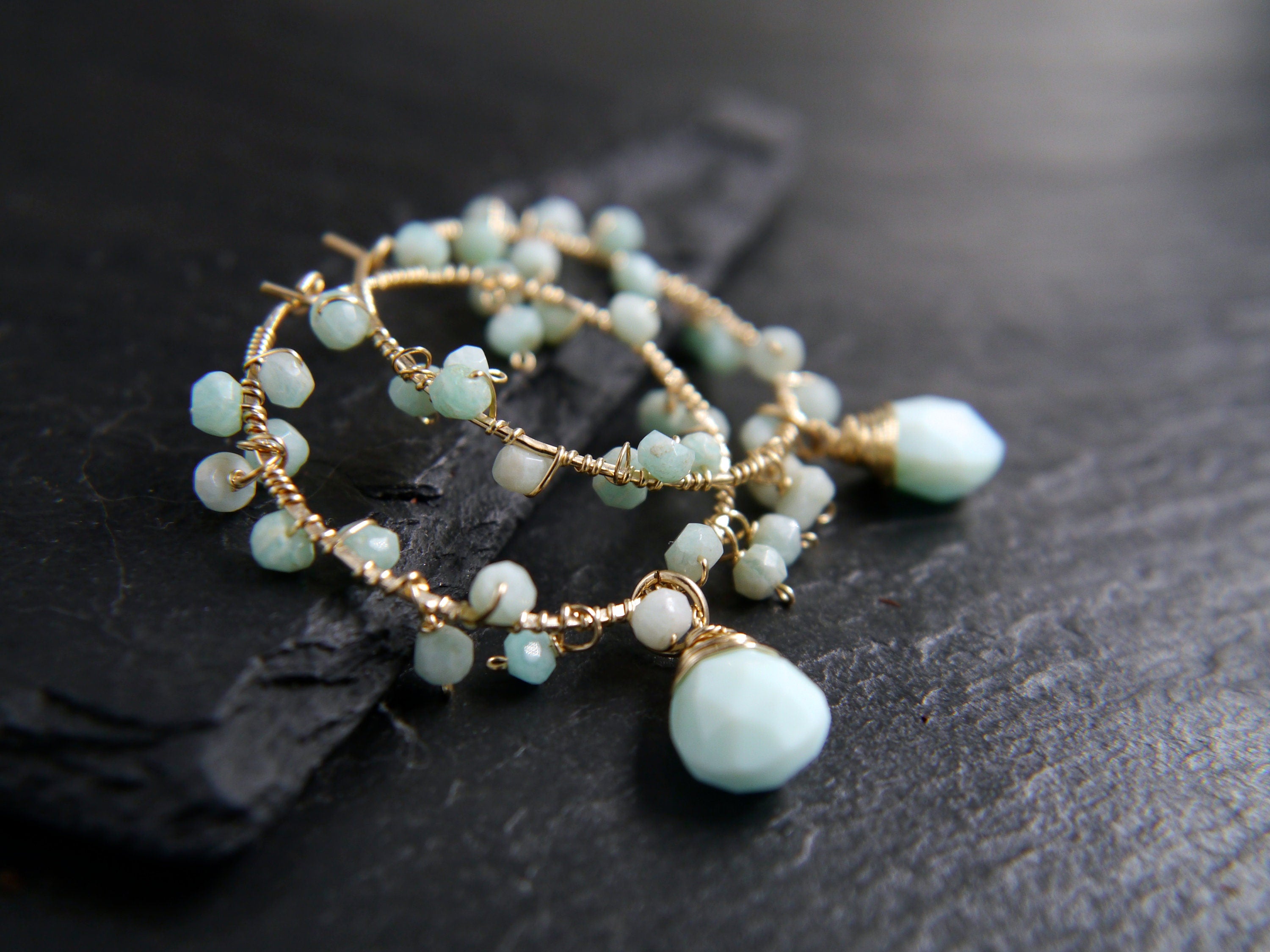 Amazonite Blue Opal Garland Earrings, 14K Gold Filled Floral Drape, Nature Inspired Statement