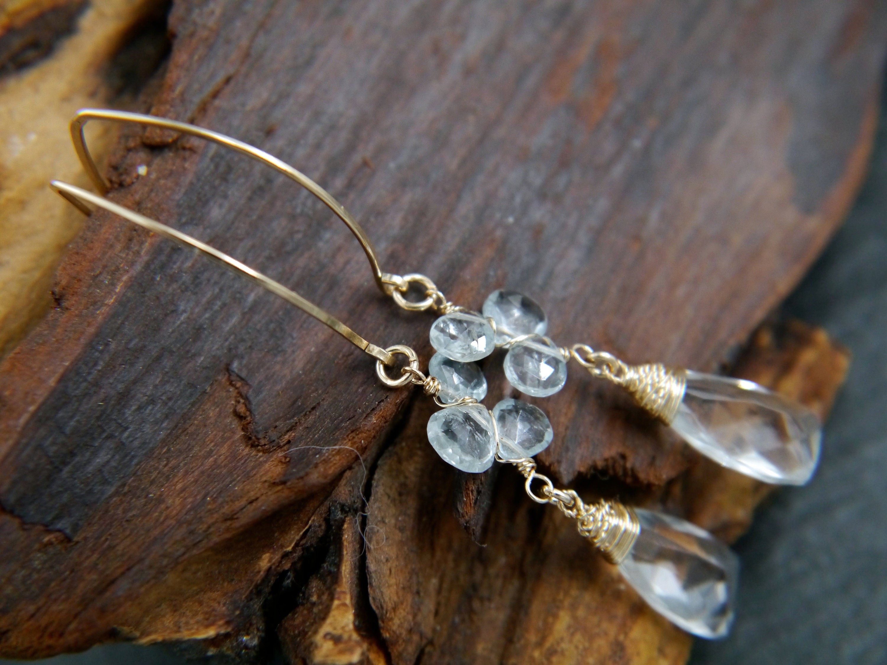 Trillion Aquamarine Quartz Gemstone Earrings, 14K Gold Filled Minimalist Jewelry