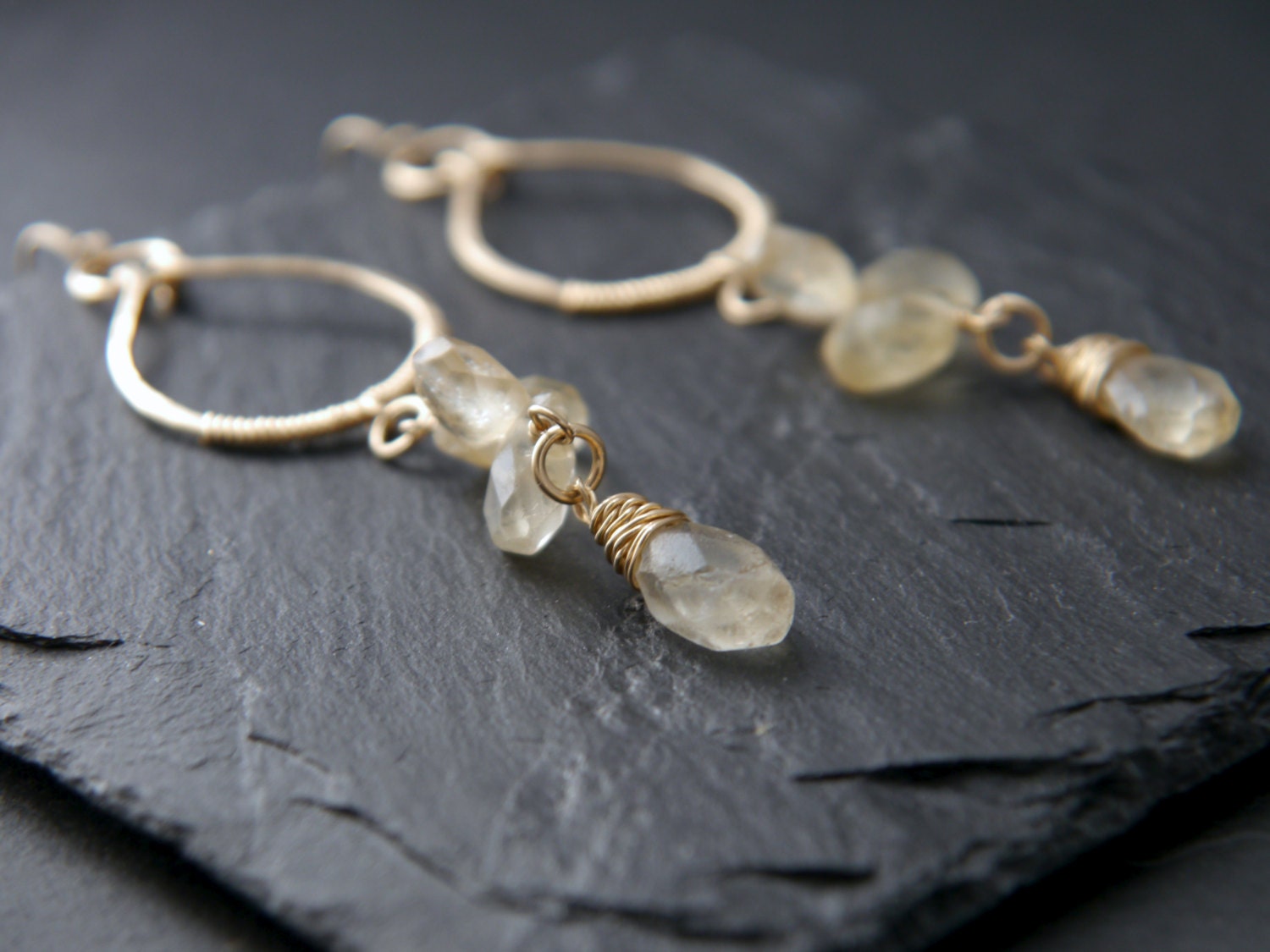Citrine Teardrop Chandelier Floral Gemstone Earrings, 14K Gold Filled Garden Wedding