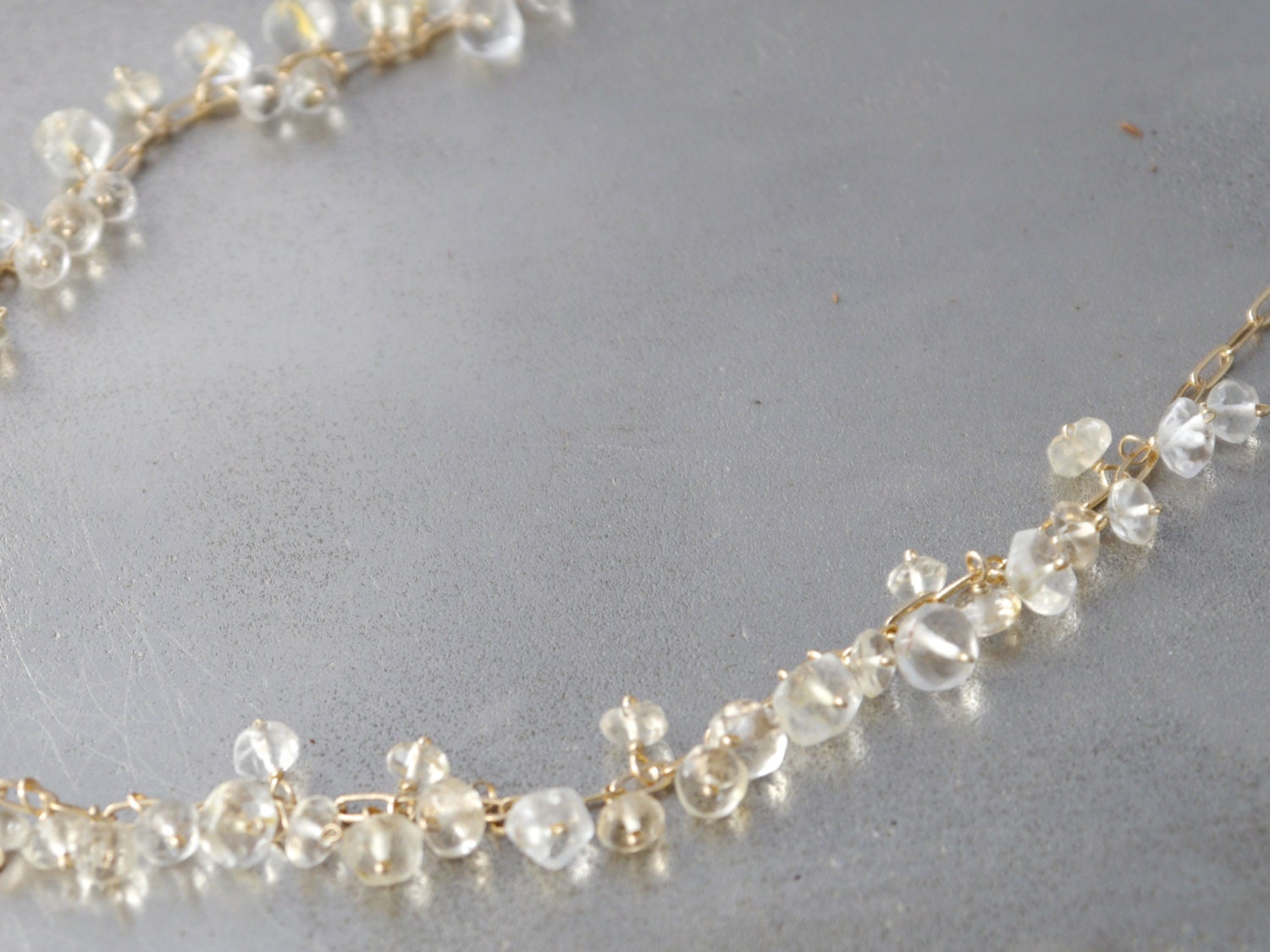 Citrine Garland Necklace, 14K Gold Filled Fringe Chain, Delicate Minimalist Jewelry