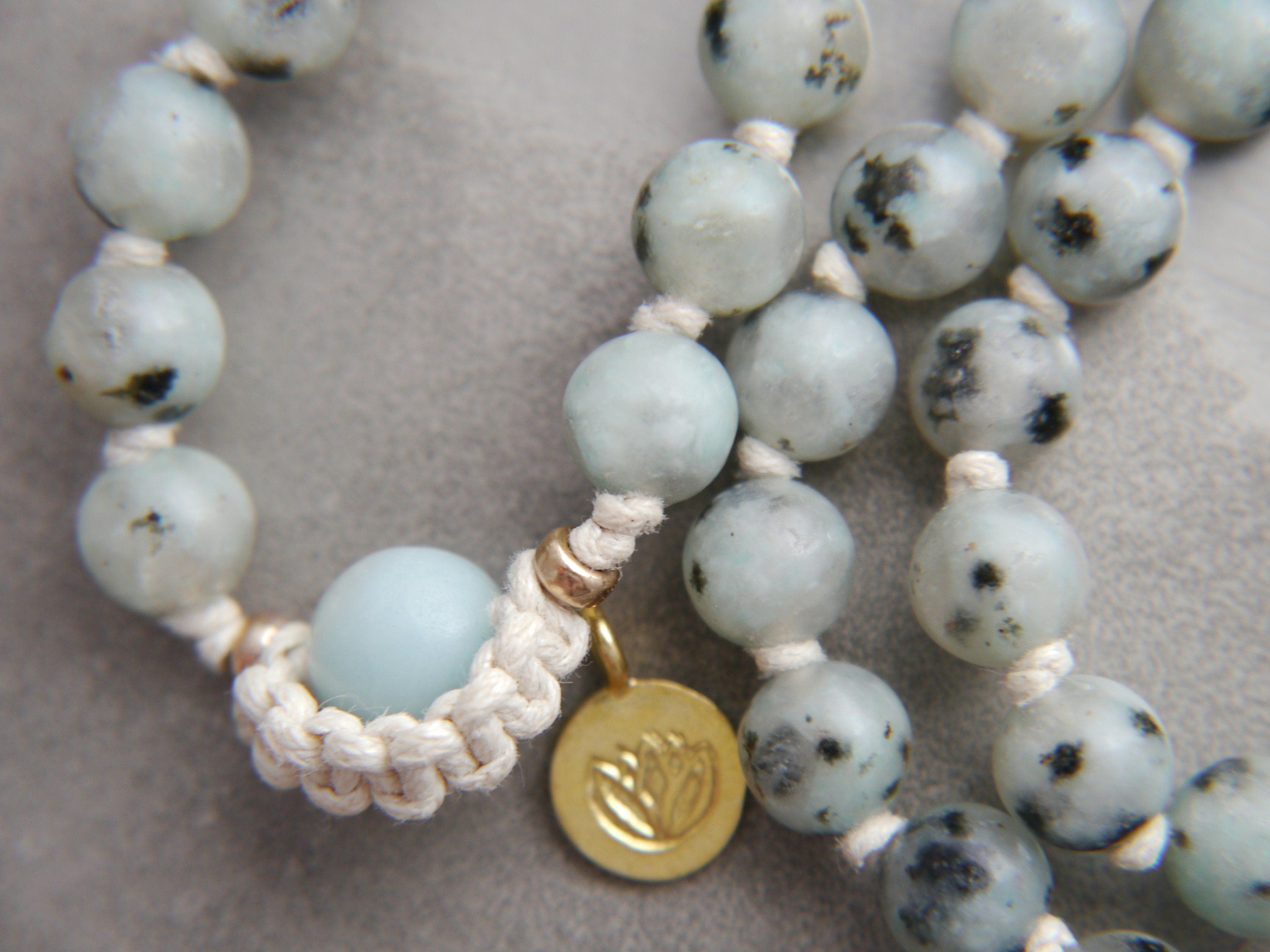 Green Kiwi Jasper Mala Beads, 108 Gemstone Beads, Wrap, Hand Knotted