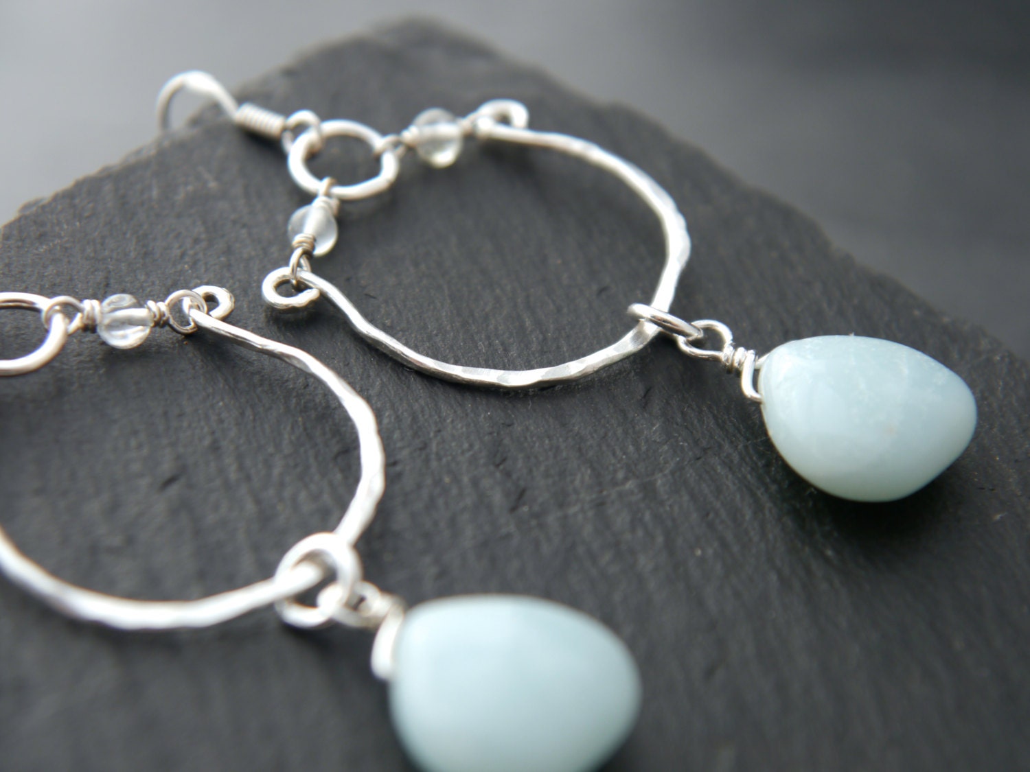 Aqua Amazonite Hoop Gemstone Earrings, Sterling Silver, Wedding