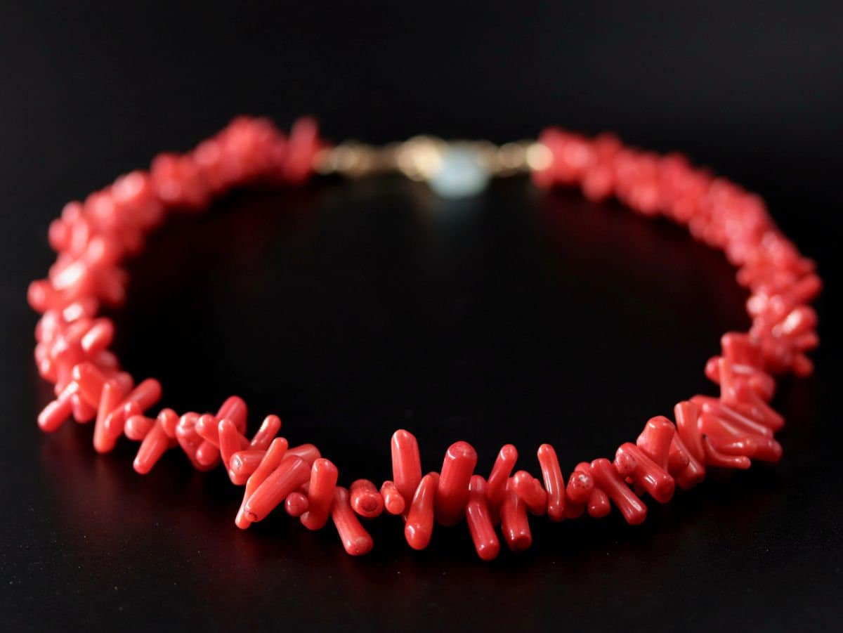 Red Coral Branch Gemstone Necklace, 14K Gold Filled Statement Jewelry