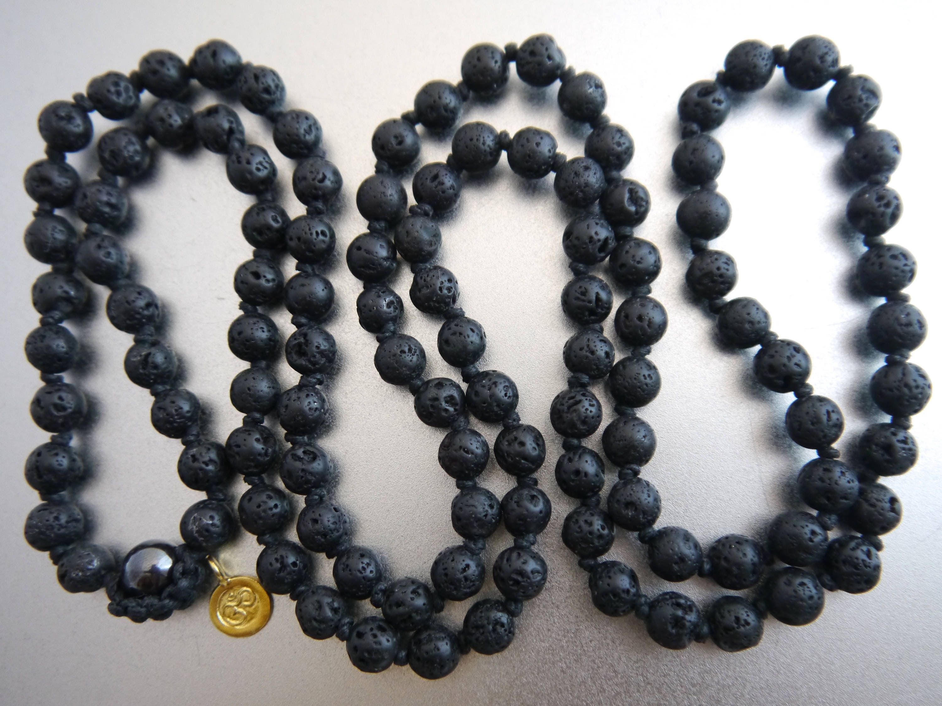 Black Lava Stone 108 Mala Bead , Wrap, Hand Knotted Tibetan Prayer Beads
