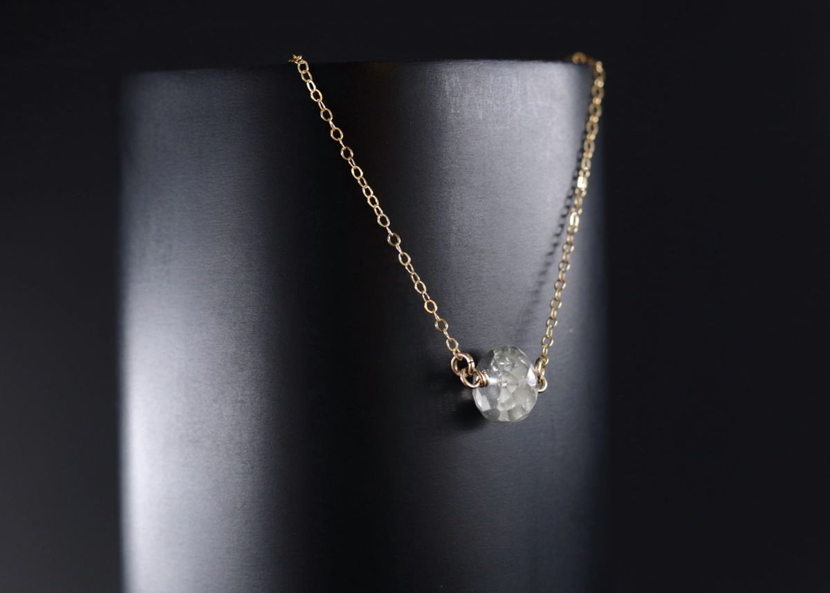 Green Amethyst Pendant Gemstone Necklace, 14K Gold Filled Minimalist Jewelry
