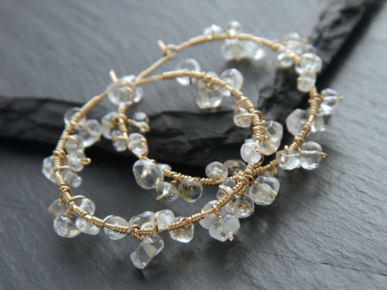 Aquamarine Floral Hoop Gemstone Earrings, 14K Gold Filled Garden Wedding